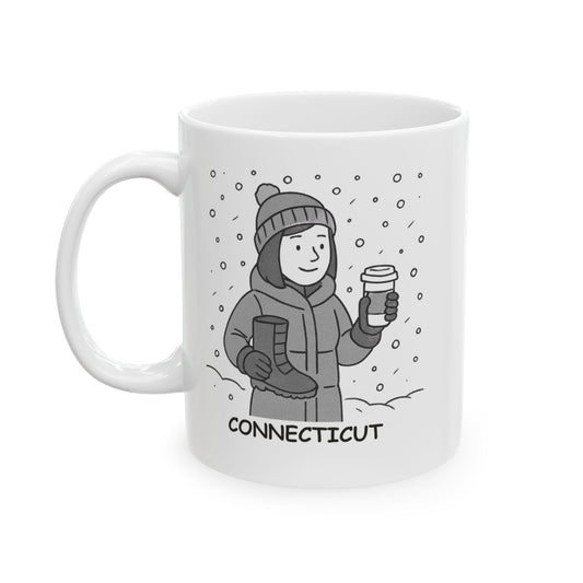 "Connecticut: Where ‘snowstorm’ means ‘get out your best boots and your coffee cup.’" Ceramic Mug - 13841