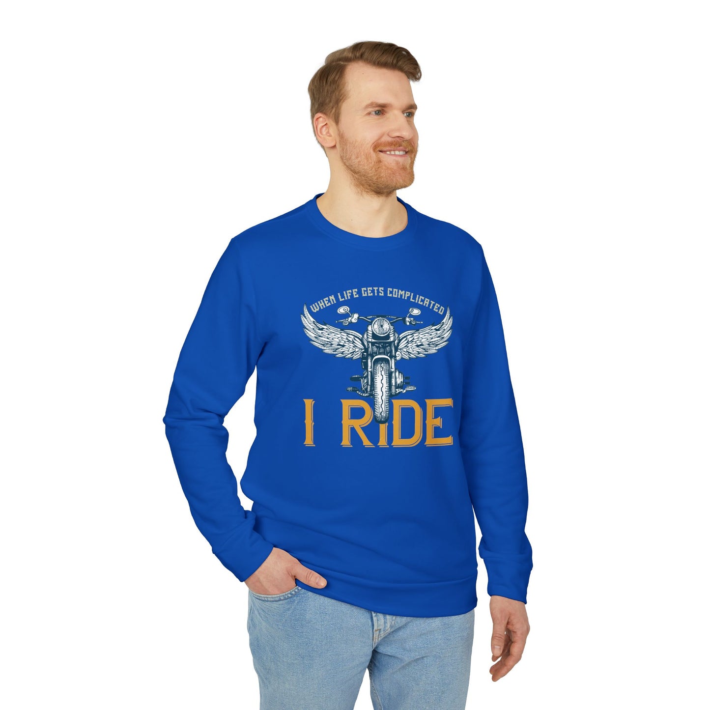 When Life Gets Complicated, I Ride - adidas Unisex Fleece Crewneck Sweatshirt - 14098