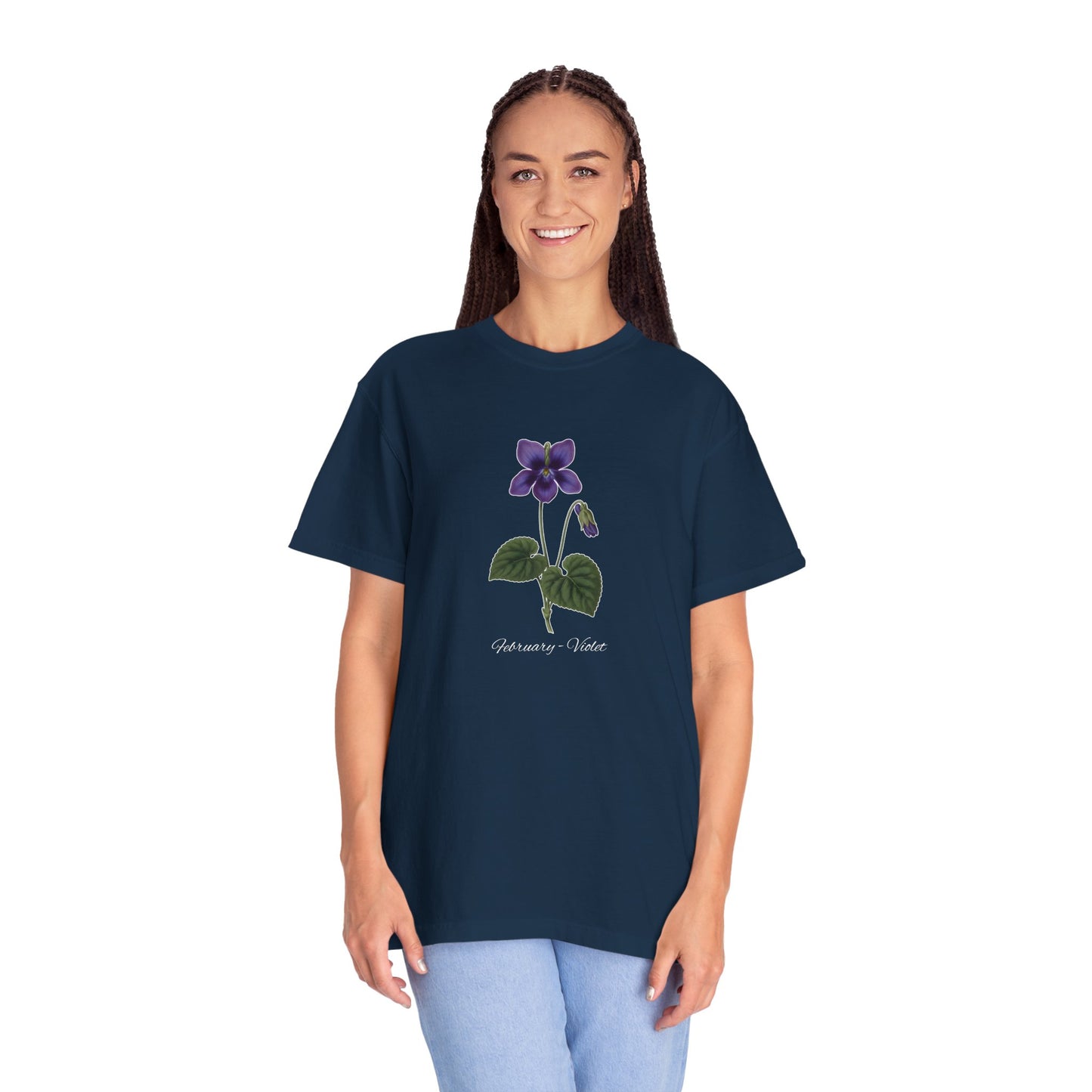February Birth Flower Violet T-Shirt – Heavyweight Garment-Dyed Tee - 14700