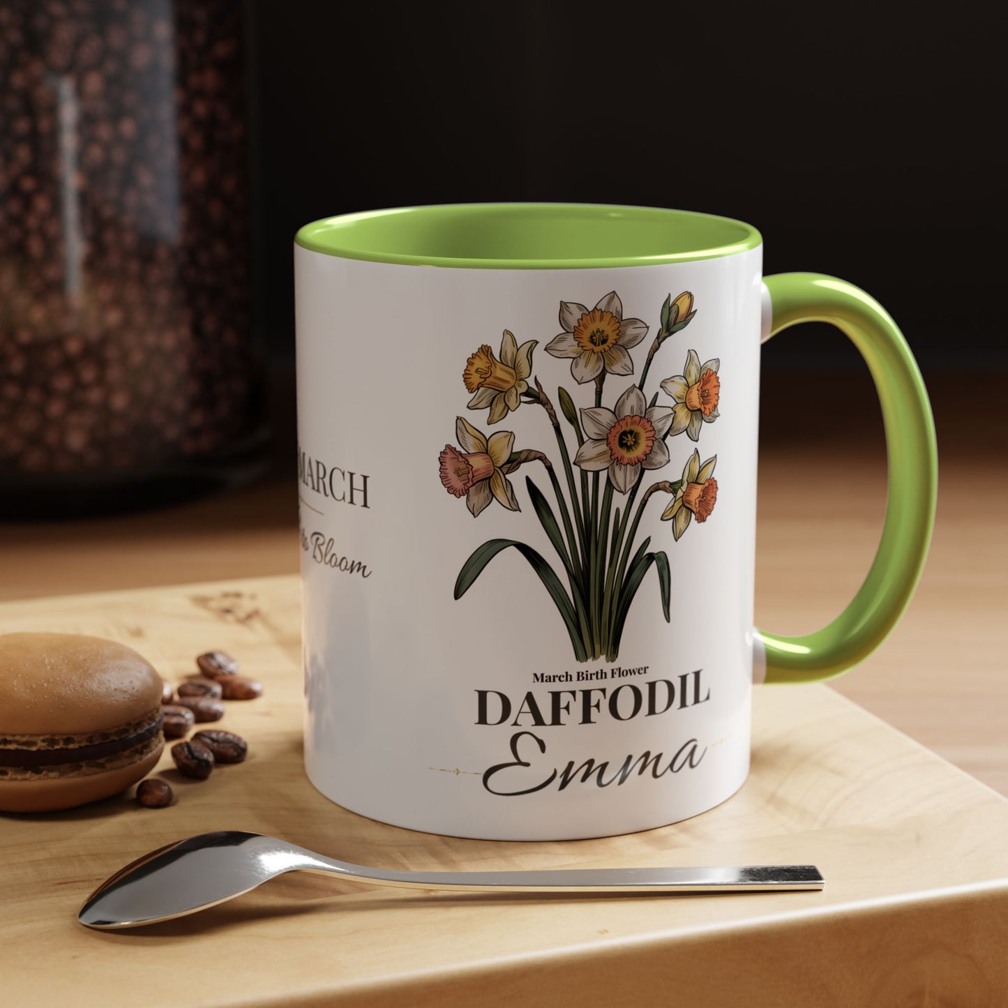 March Birth Flower Mug – Daffodil Custom Name Coffee Cup, Born in March Made to Bloom Birthday Gift (11oz / 15oz) - 14797