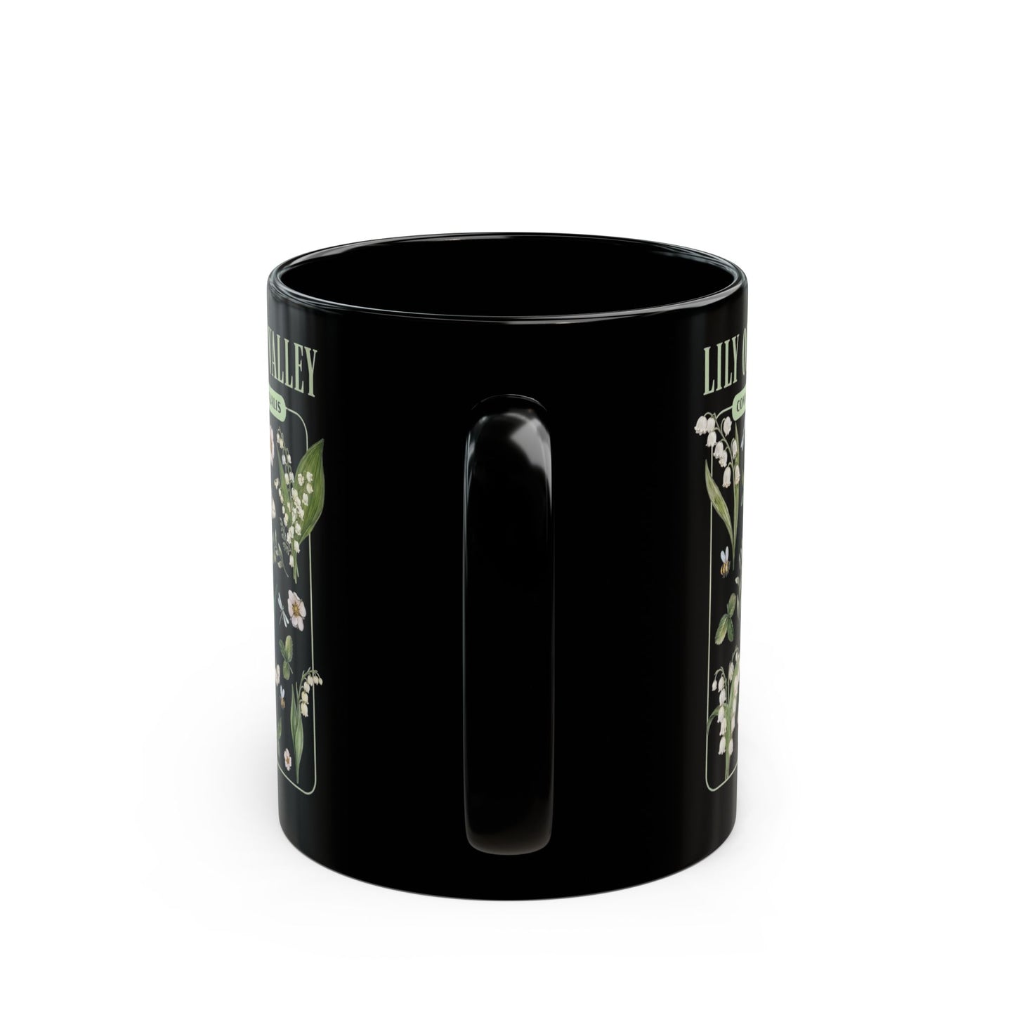 May Birth Flower Mug – Lily of the Valley Black Ceramic Coffee Cup (11oz, 15oz) - 11887