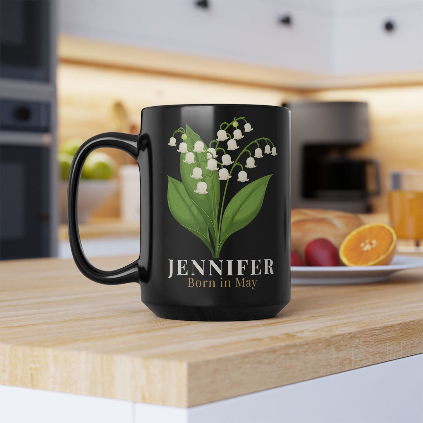 Jennifer Born in May Lily of the Valley Mug | Personalized Custom Name Mug -  14896