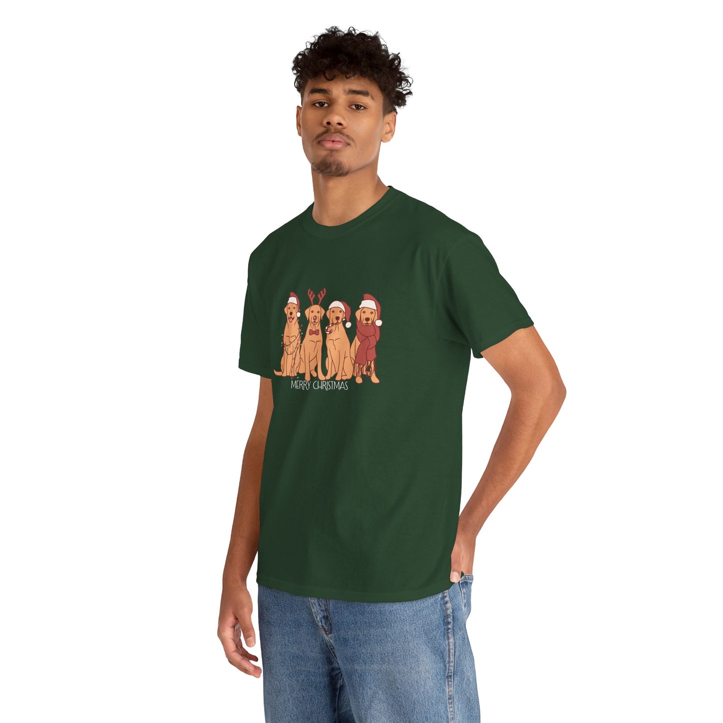 Golden Retrievers, Merry Christmas - Unisex Heavy Cotton Tee - 10282