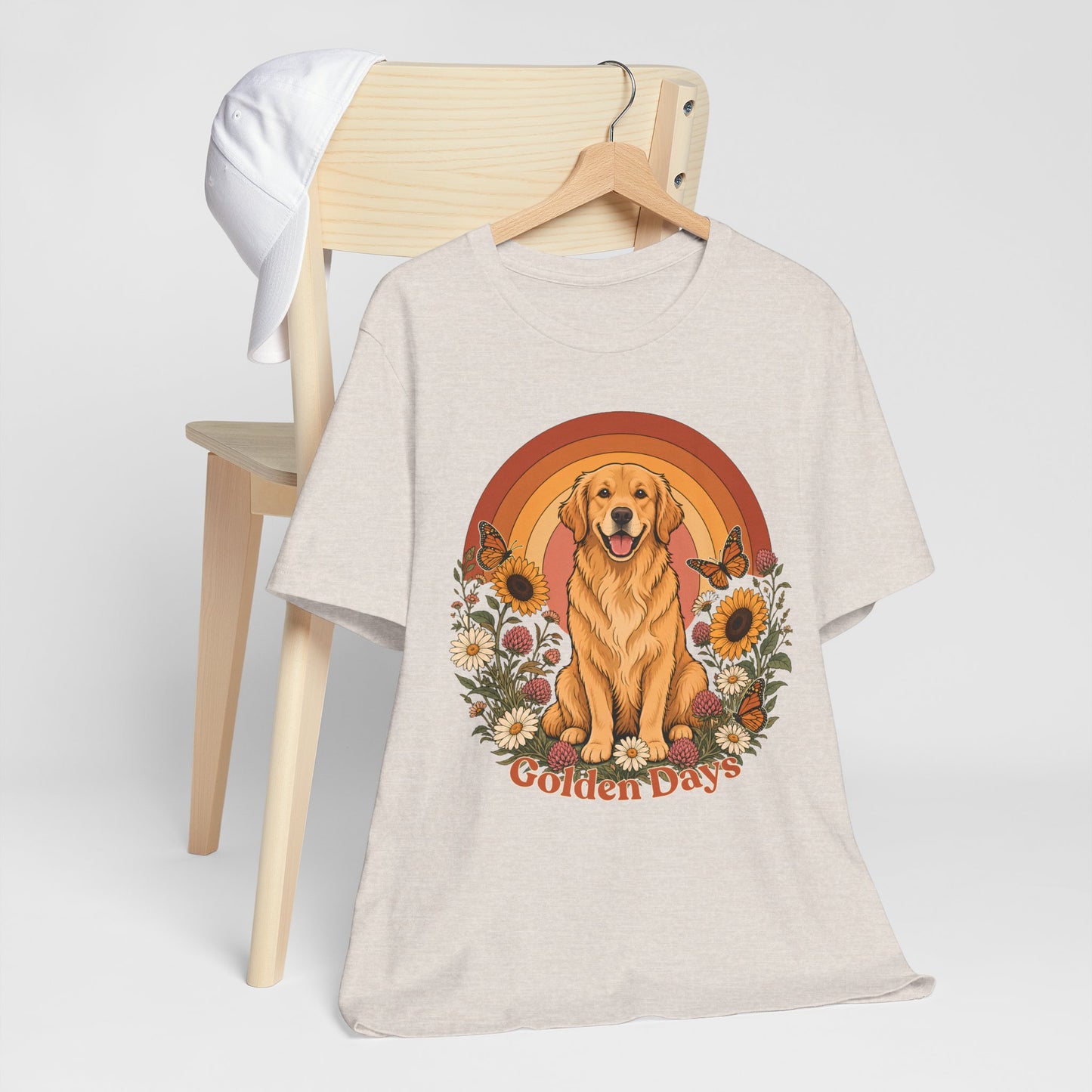 Golden Days Golden Retriever T-Shirt,  Retro Sunset Floral Dog Tee - 14969