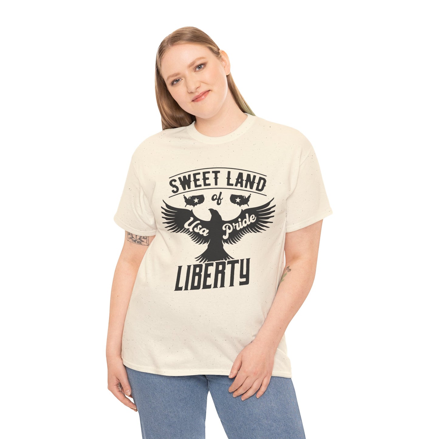 Sweet Land of Liberty Design, Unisex Heavy Cotton Tee: Patriotic T-shirt, Gift for Freedom Lovers, Casual Wear, Independence Day Shirt - 13492