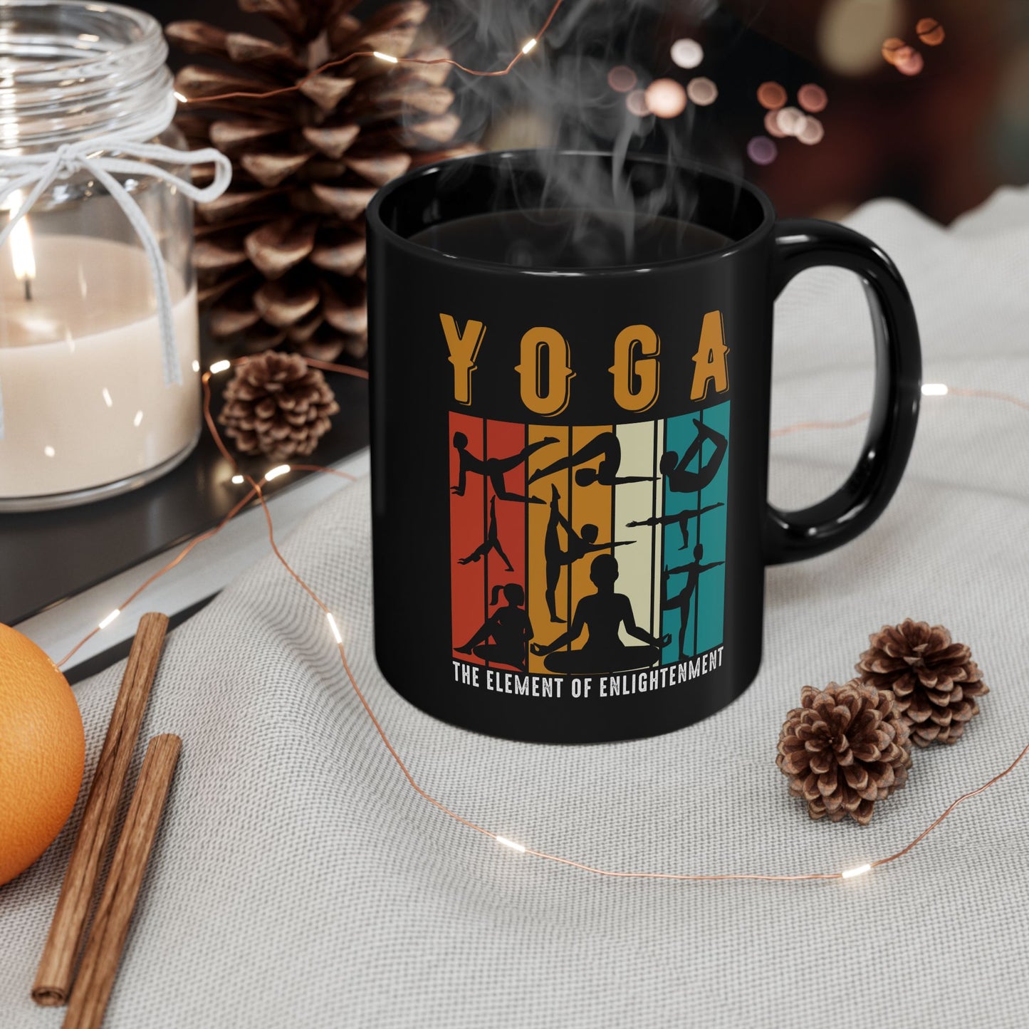 Yoga - Element of Enlightenment Black Mug for Mindful Sipping, Meditation Gift, Yogini Coffee Cup - 13168