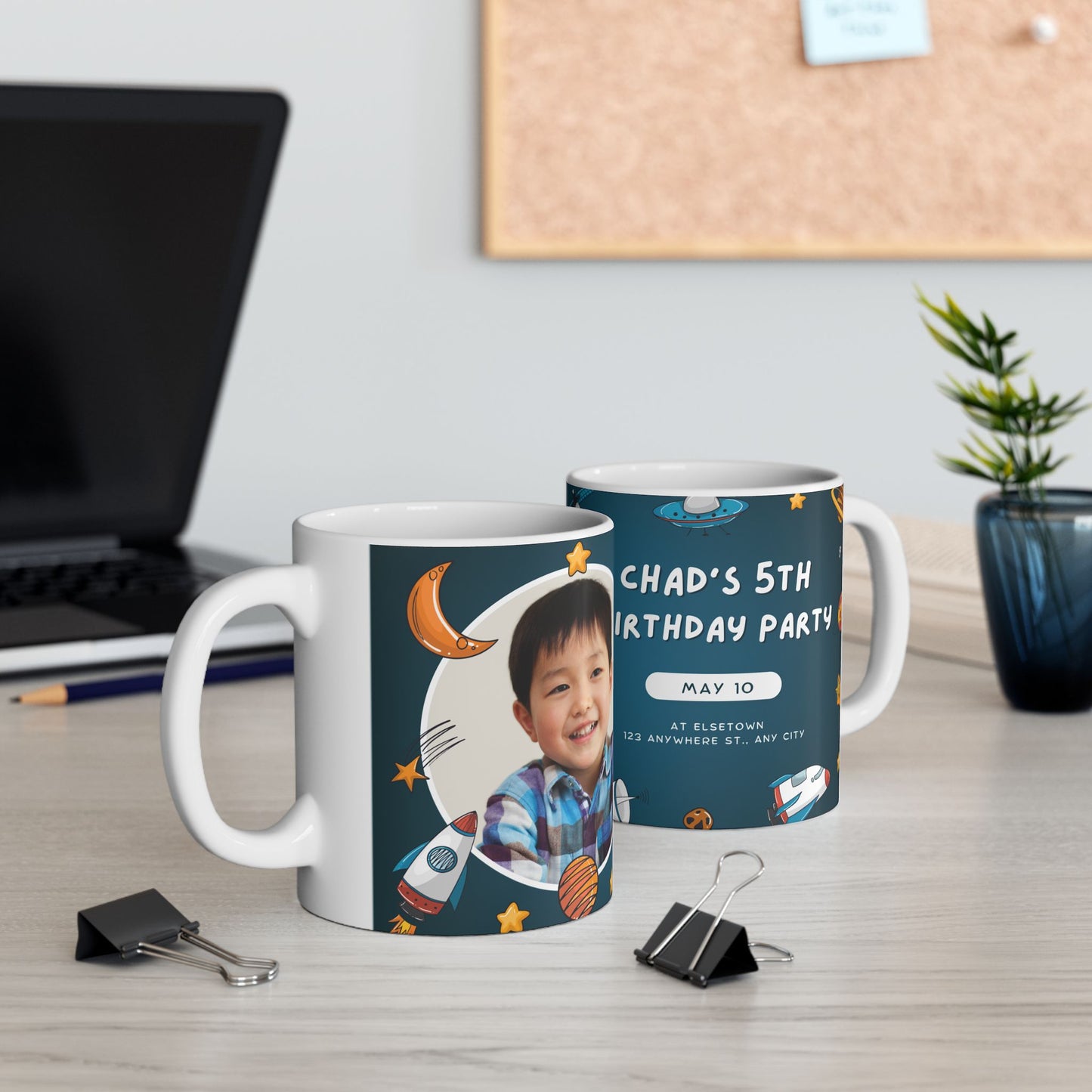 Personalized Space-Themed Ceramic Mug - Birthday Gift, Kids Space Party, Astronaut Design, Custom Coffee Cup, Birthday Celebration - 13978