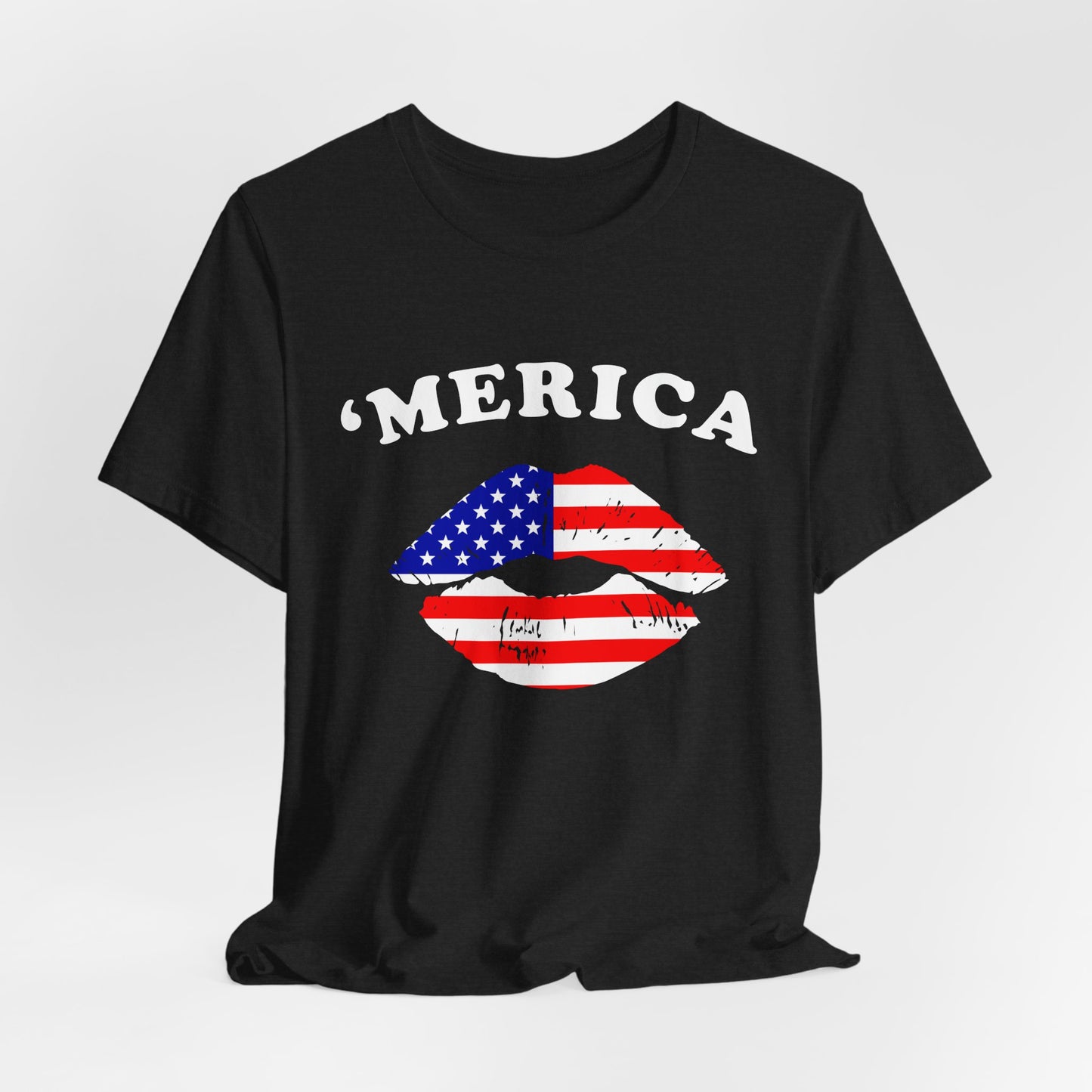 'Merica Unisex Jersey Tee, Patriotic Short Sleeve Shirt, USA Flag Design, Independence Day Apparel, Festival Wear, Summer Casual - 13519