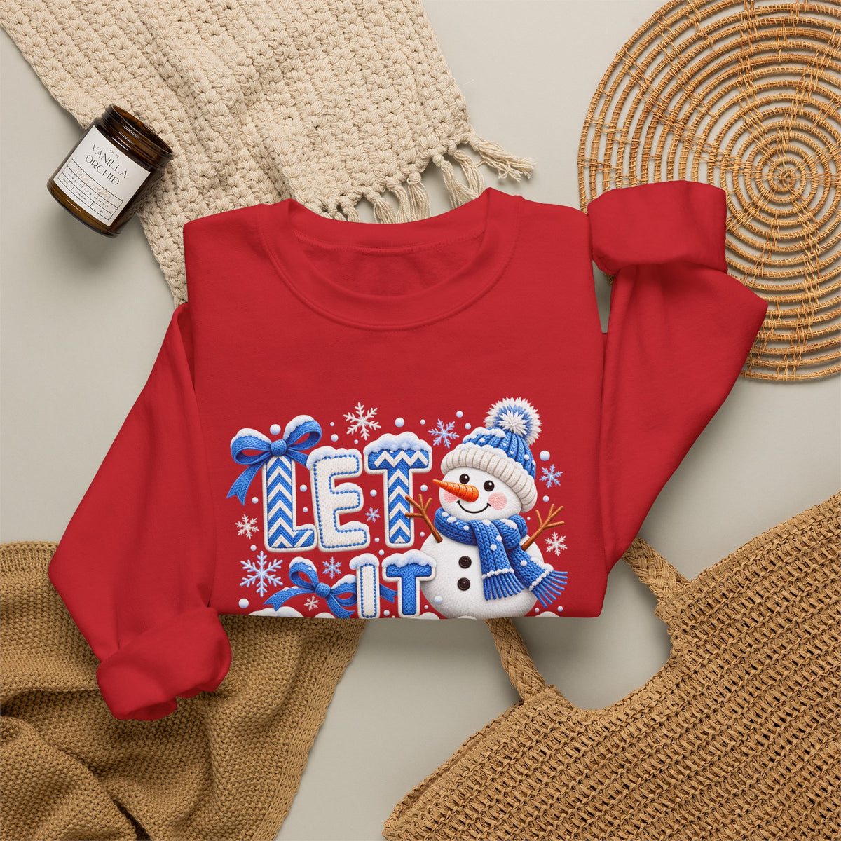 Let It Snow Sweatshirt,  Cute Snowman Winter Christmas Crewneck - 14545