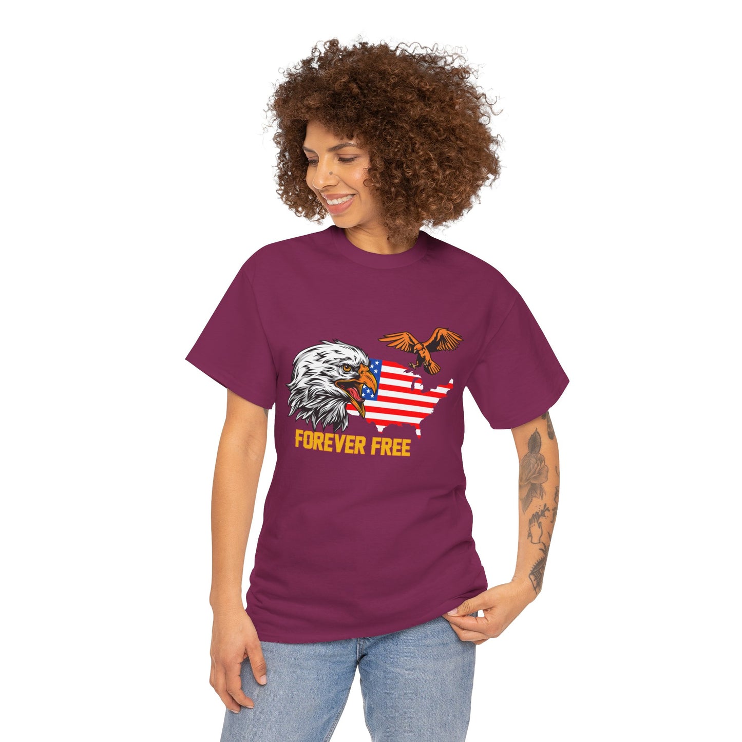 Unisex Heavy Cotton Tee with "Forever Free" Design - Perfect for Patriotic Events, July 4th Celebrations, Gifts, Summer Wear, Casual Outfits - 13692