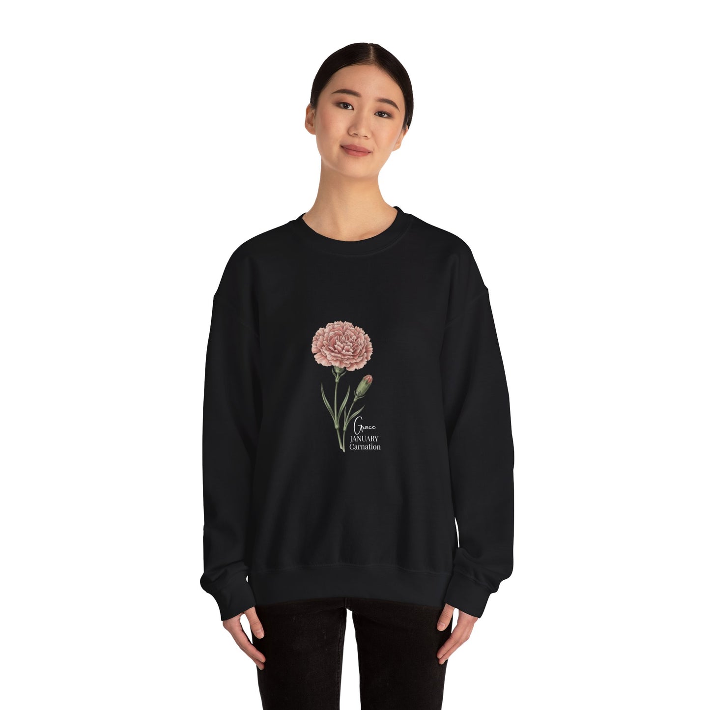 January Carnation Crewneck Sweatshirt — Customizable - 14673