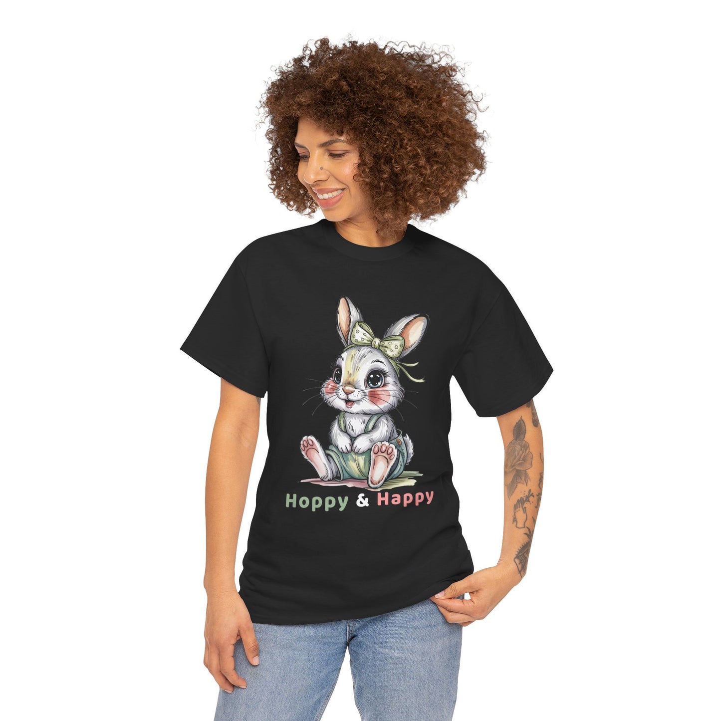 Cute Bunny T-Shirt – “Hoppy & Happy” Easter Rabbit Tee Gift for Kids & Adults - 14848