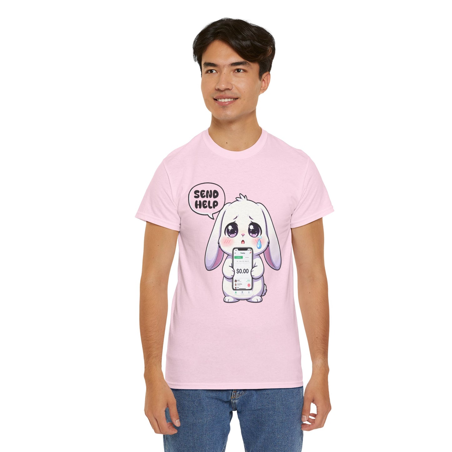 Funny Bunny T-Shirt – “Send Help” Kawaii Broke Money Humor Tee Gift - 14854