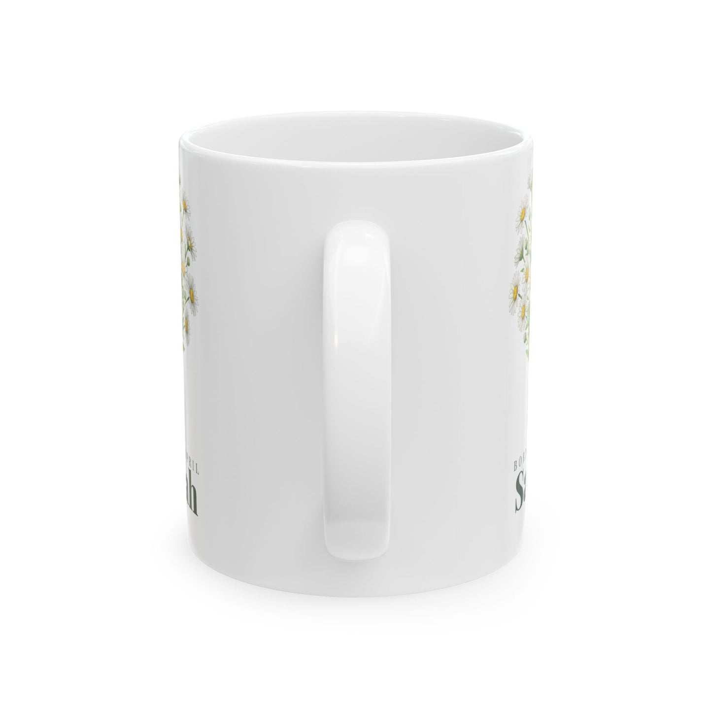 Personalized April Daisy Birth Flower Mug – Custom Name Floral Coffee Cup, "Pure Bright Loyal" Birthday Gift (11oz, 15oz)  - 14832