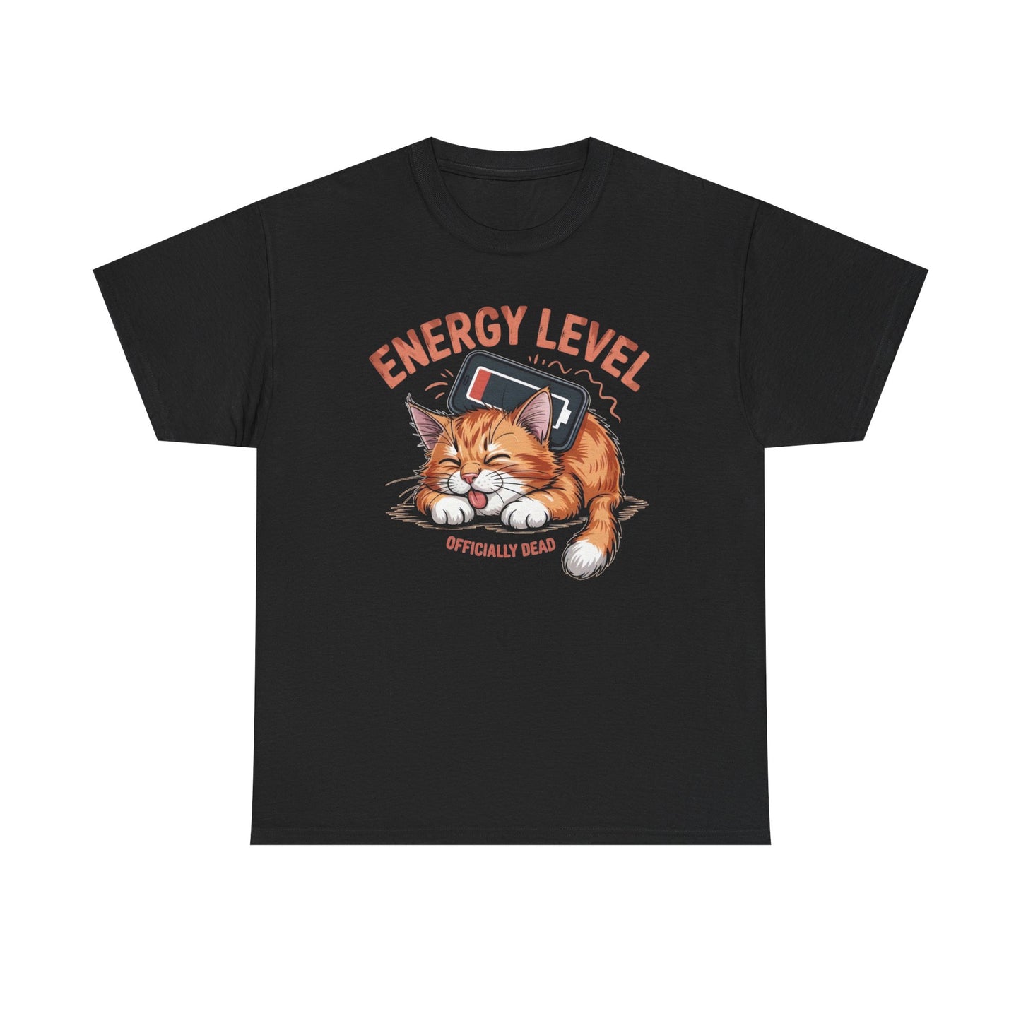 Energy Level: Officially Dead T-Shirt — Funny Cat Graphic Tee, Cat Lover Gift - 14867