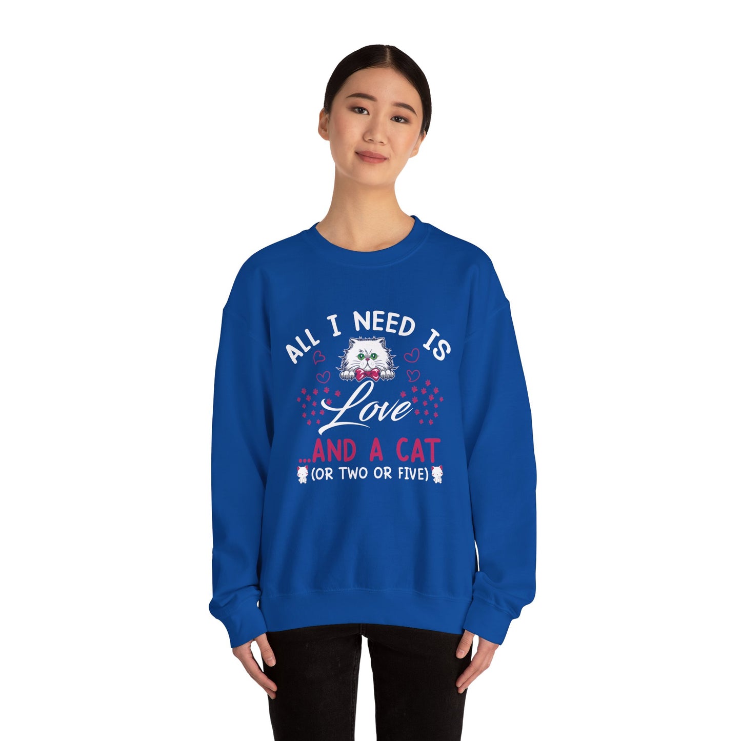 All I Need Is Love & Cat - Unisex Heavy Blend™ Crewneck Sweatshirt