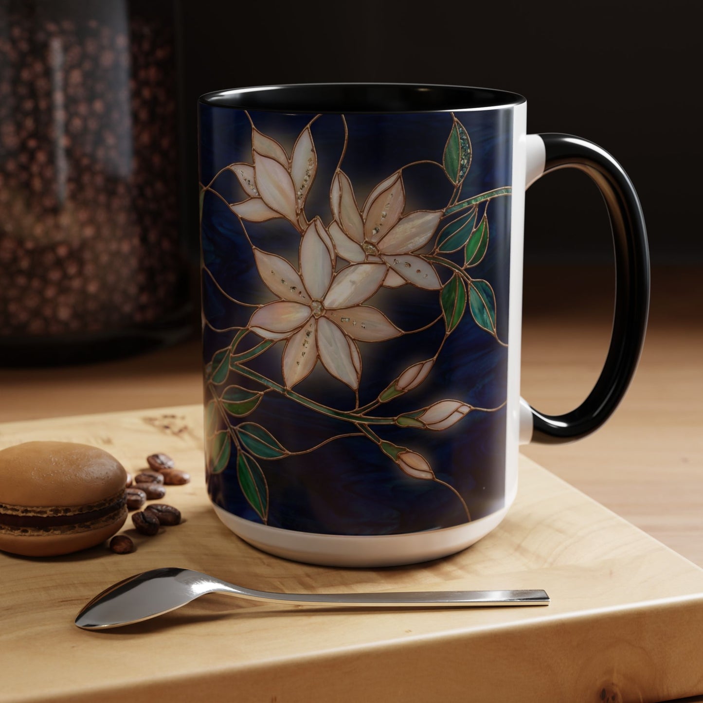 Jasmine Floral Accent Coffee Mug —  Stained Glass Design (11/15oz) - 14573