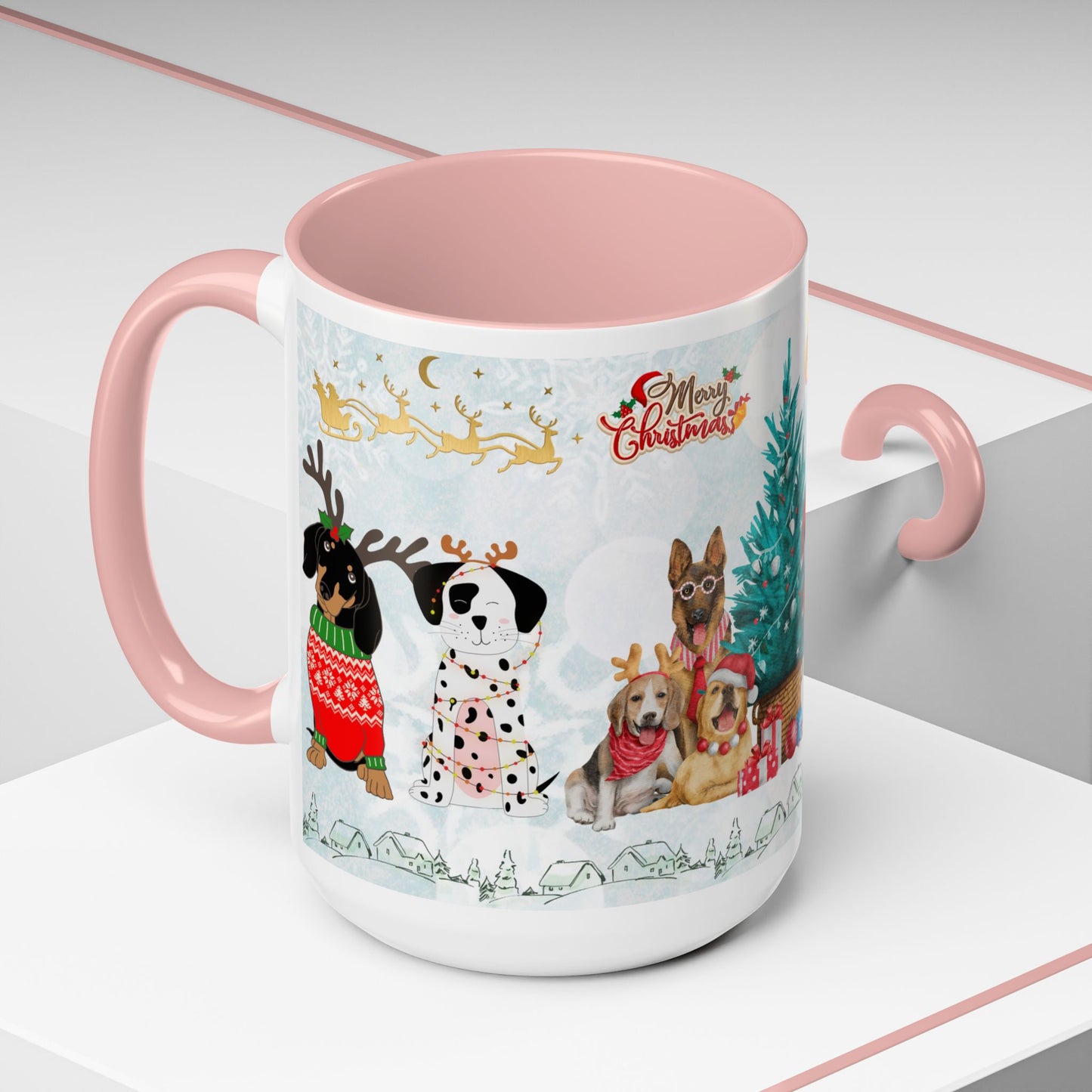 Merry Christmas Dogs - Accent Coffee Mug (11, 15oz)