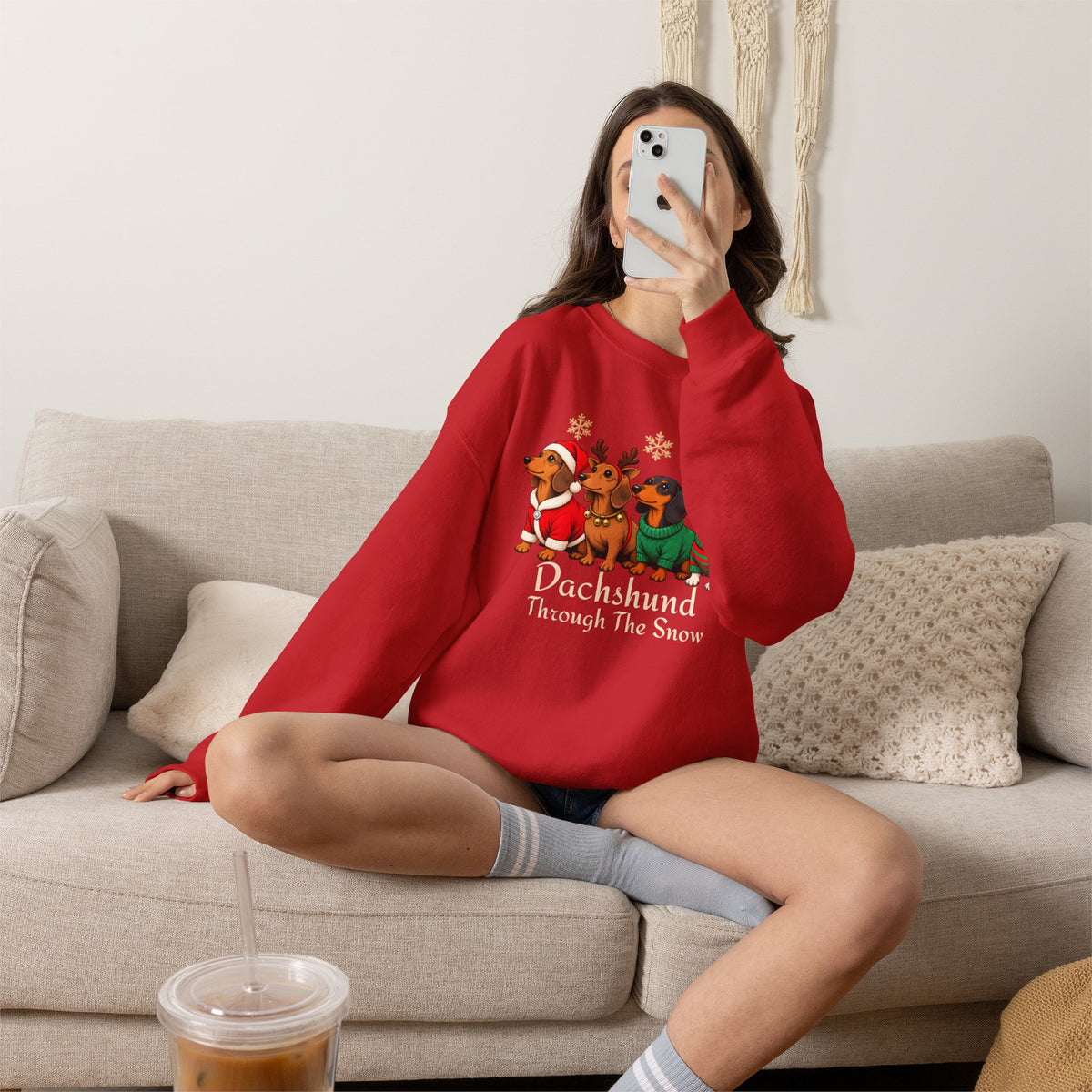 Dachshund Through the Snow Sweatshirt, Cute Christmas Dog Crewneck - 14566