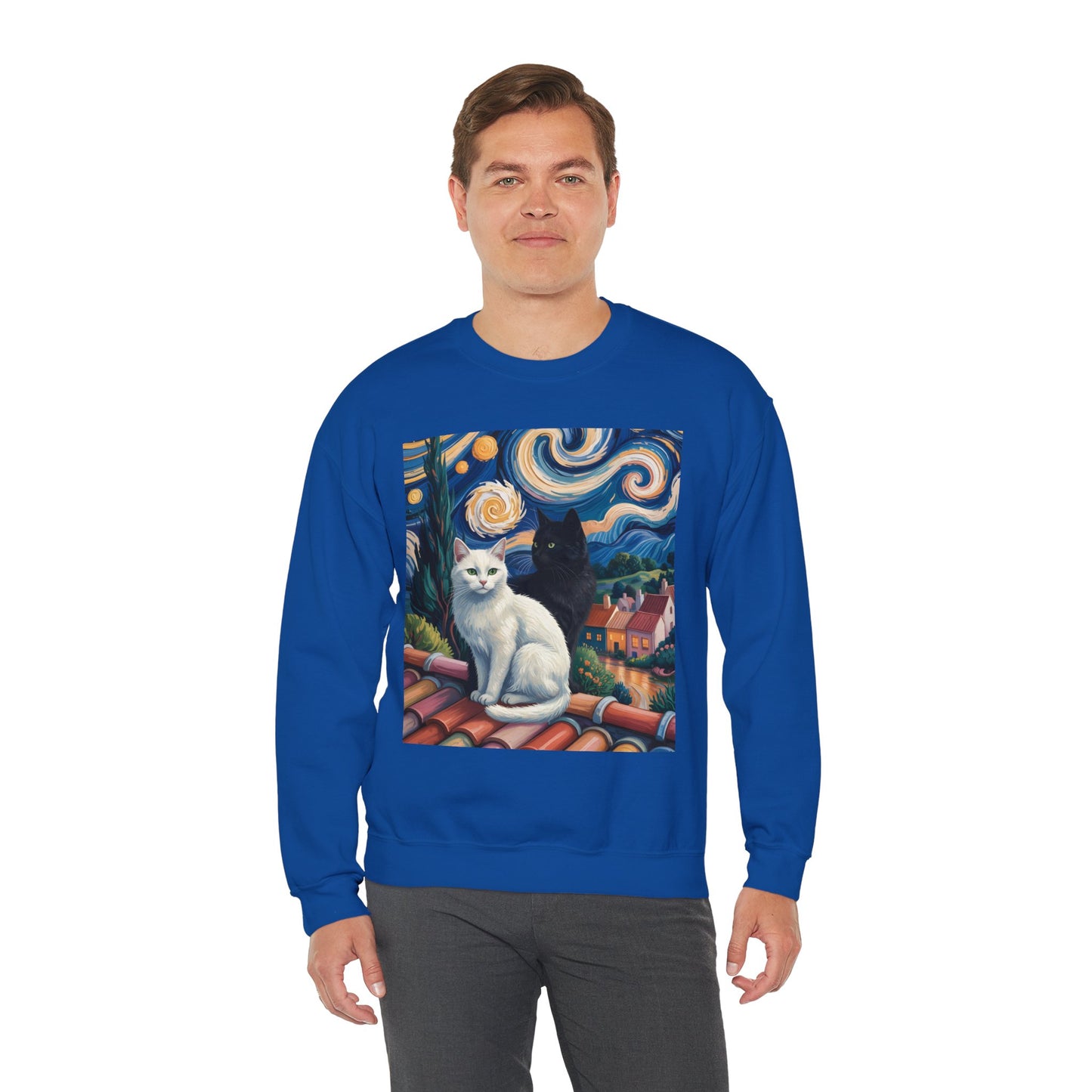 Van Gogh Style Cat Art Sweatshirt - Cozy Unisex Crewneck, Valentines Day Gift for Cat Lovers - 14761