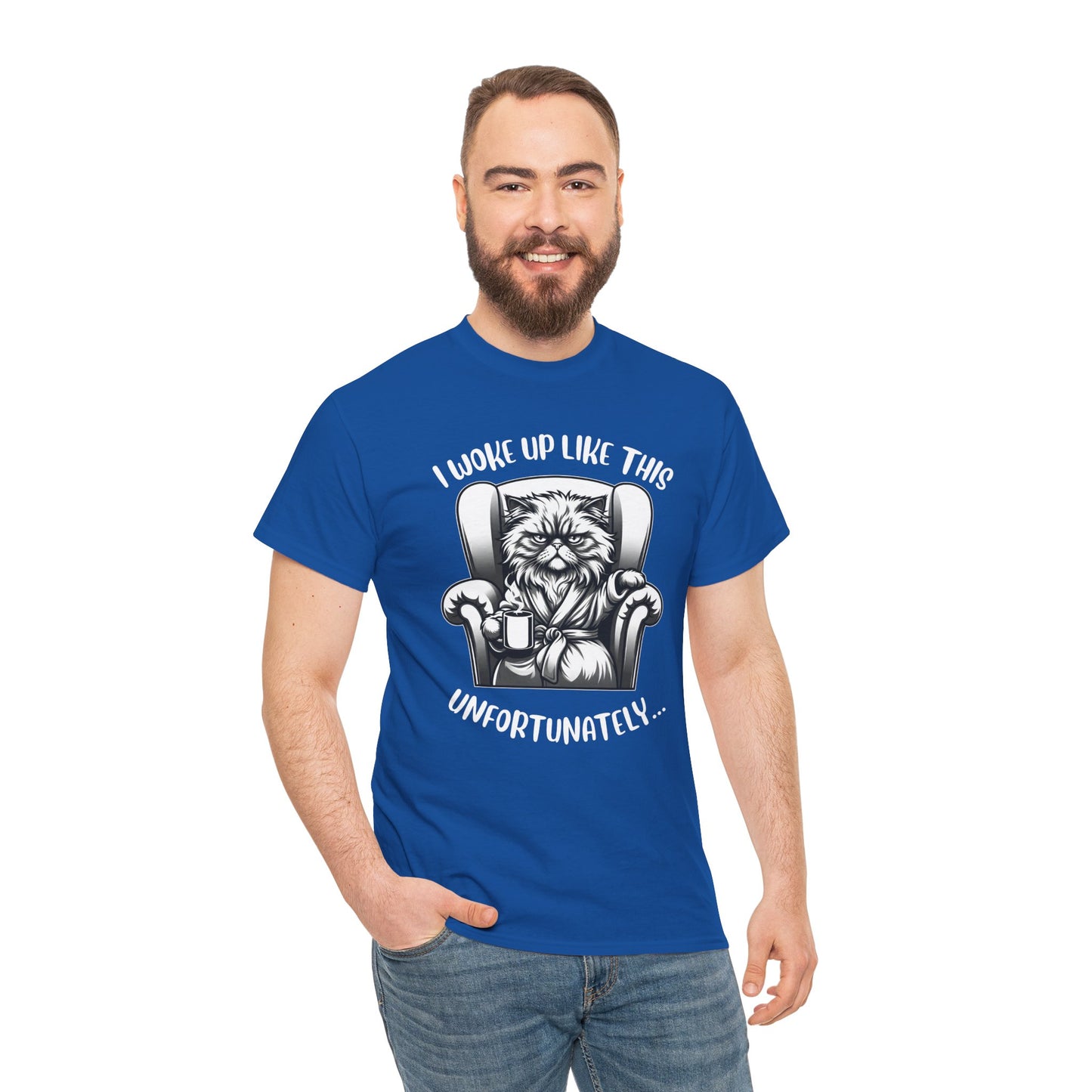 Funny Grumpy Cat T-Shirt – “I Woke Up Like This… Unfortunately” Graphic Tee- 14843