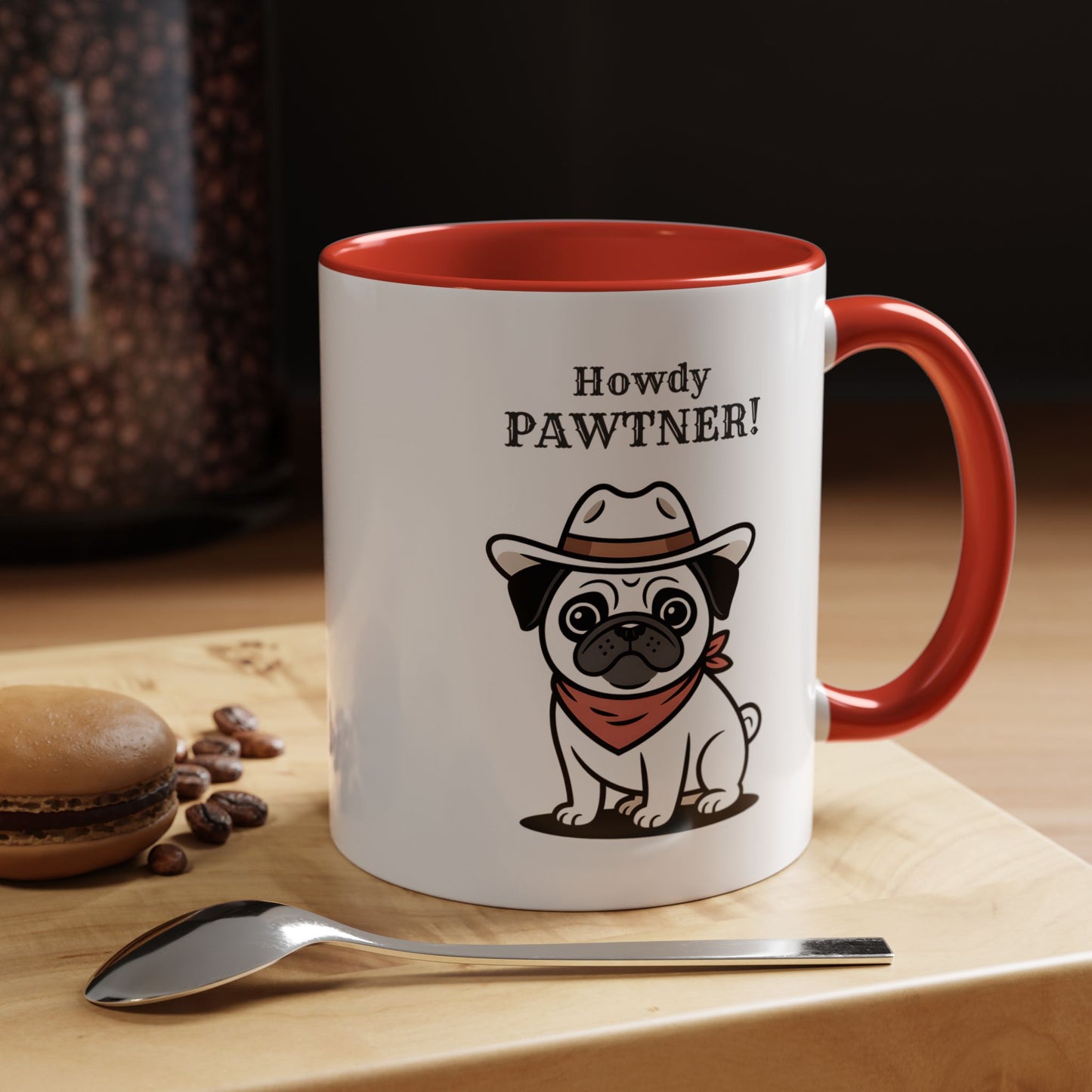 Howdy Pawtner Pug Mug – Cute Cowboy Dog Coffee Mug, Funny Gift for Dog Lovers (11oz / 15oz) - 14777