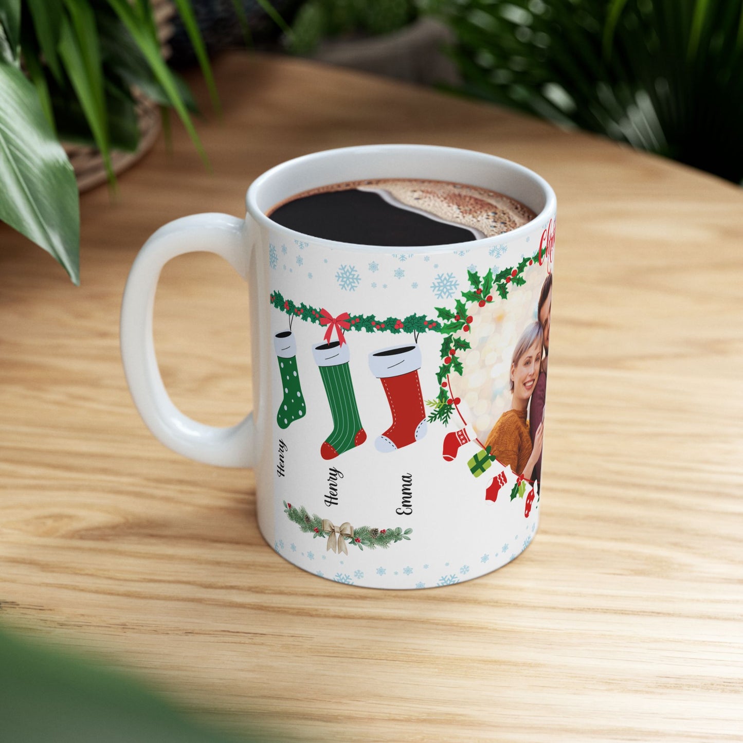 Christmas, Family Photo, Customizable - Ceramic Mug, (11oz, 15oz)