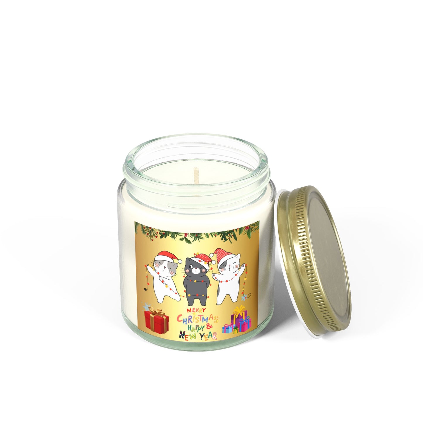 Cute Kittens: Merry Christmas - Scented Candles, Coconut Apricot Wax (4oz, 9oz)