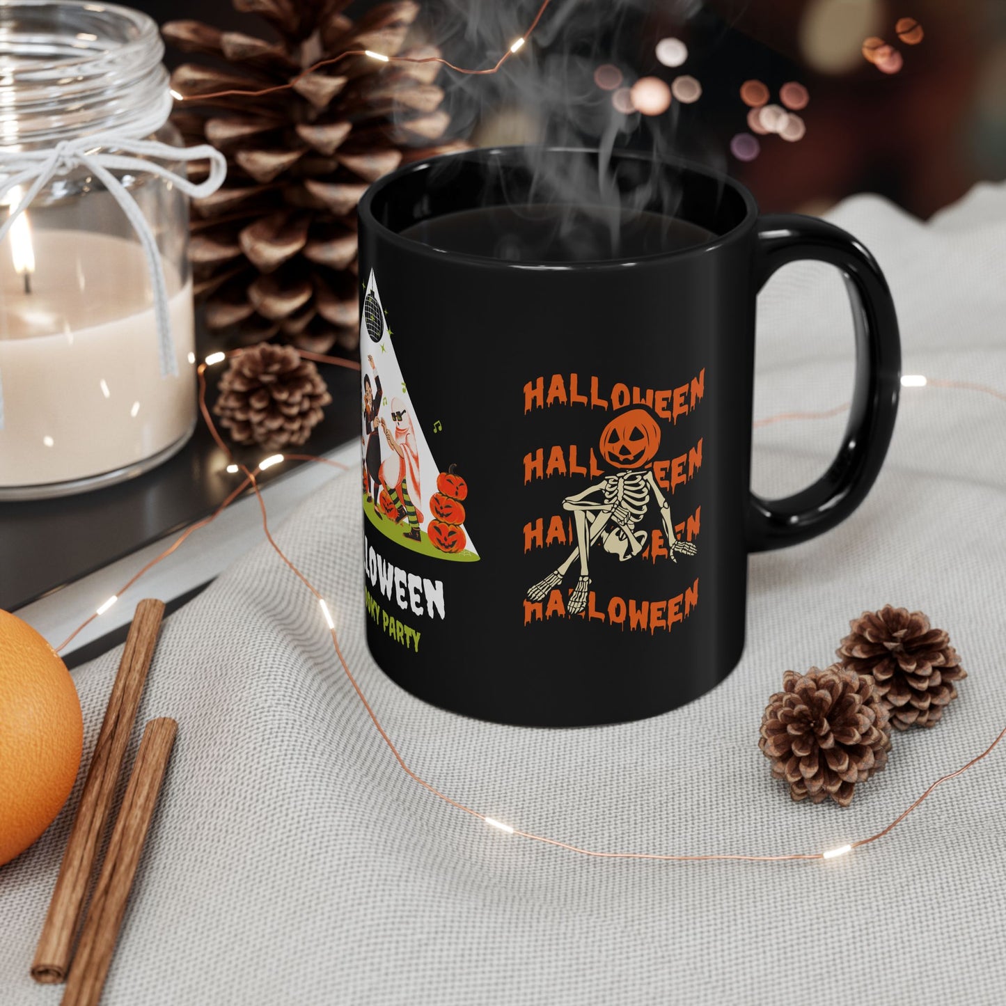 Halloween, Spooky Party - Black Mug (11oz, 15oz) | 11oz,Back-to-School,Black base,Ceramic,Coffee Mugs,Glossy,Home & Living,Mugs,Seasonal Picks,Sublimation