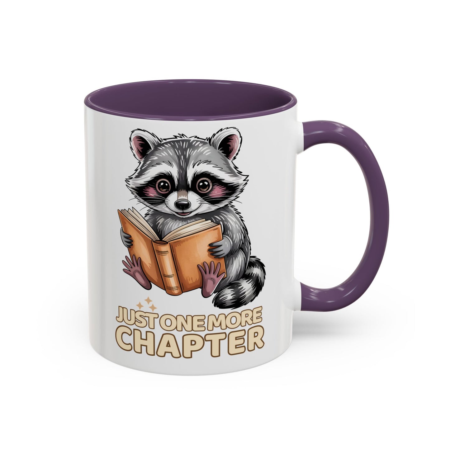 Just One More Chapter Mug – Raccoon Reading Coffee Mug, Book Lover Gift for Teacher or Librarian (11oz / 15oz)- 14792