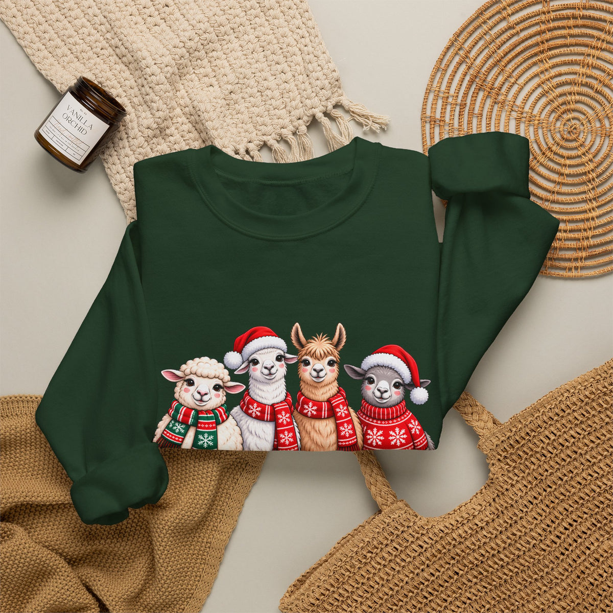 Festive Christmas Animal Friends Sweatshirt, Cute Sheep & Alpaca Holiday Crewneck - 14553