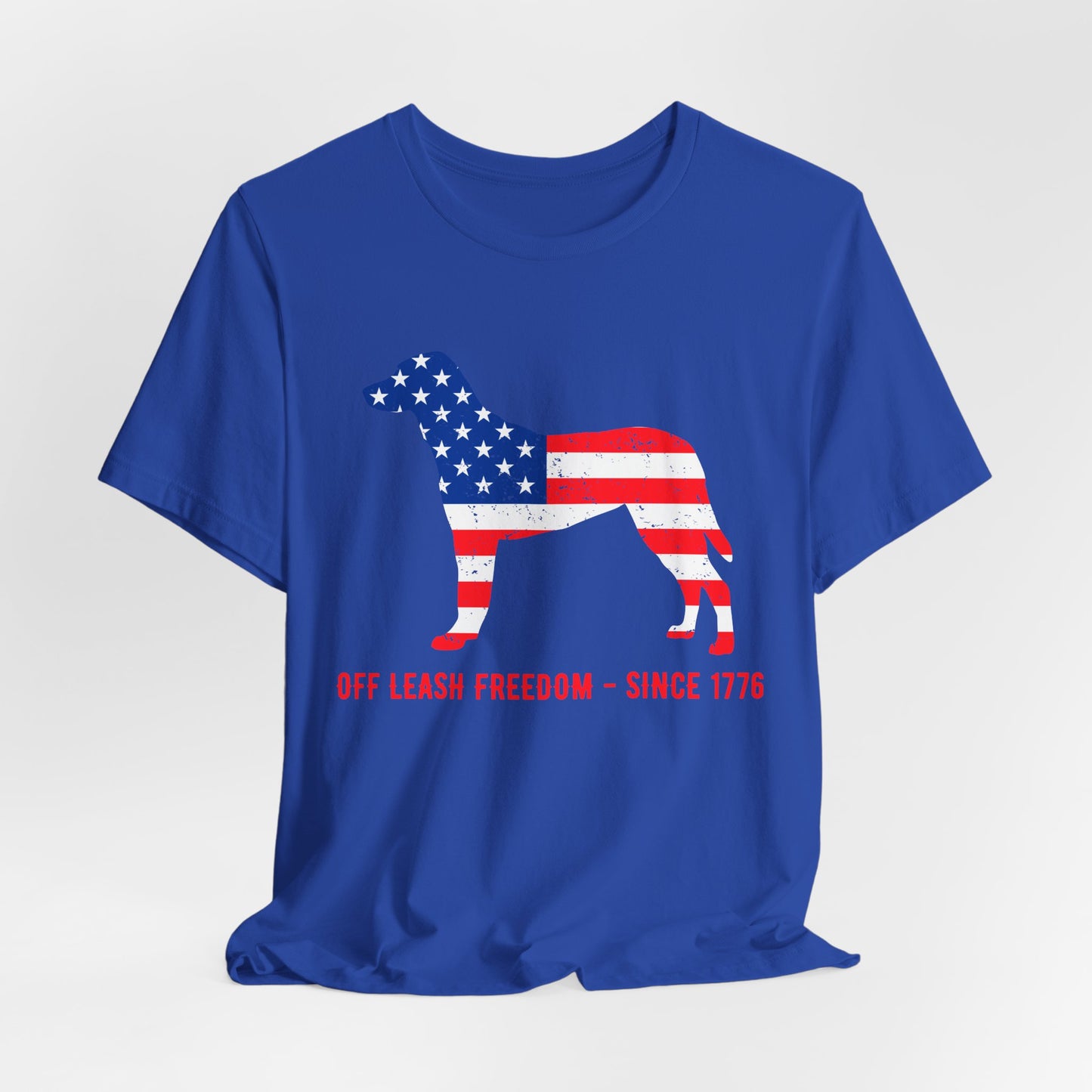Patriotic Dog Lover Tee | Off Leash Freedom T-shirt, Dog Graphic Shirt, Fourth of July Gift, Casual Wear, Pet Lover Apparel - 13790