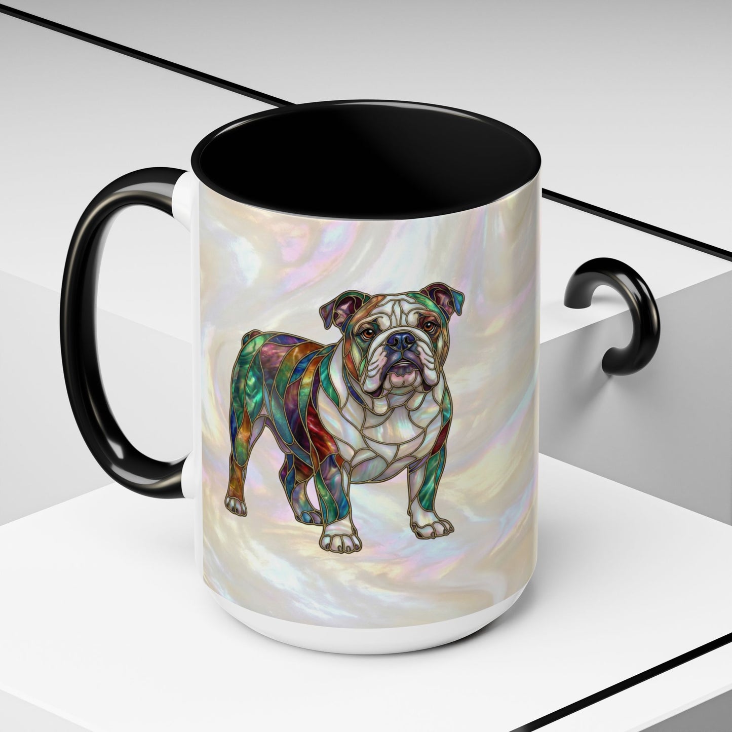 English Bulldog Accent Coffee Mug -Stained Glass Style (11/15oz) - 14630