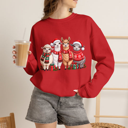 Festive Christmas Animal Friends Sweatshirt, Cute Sheep & Alpaca Holiday Crewneck - 14553