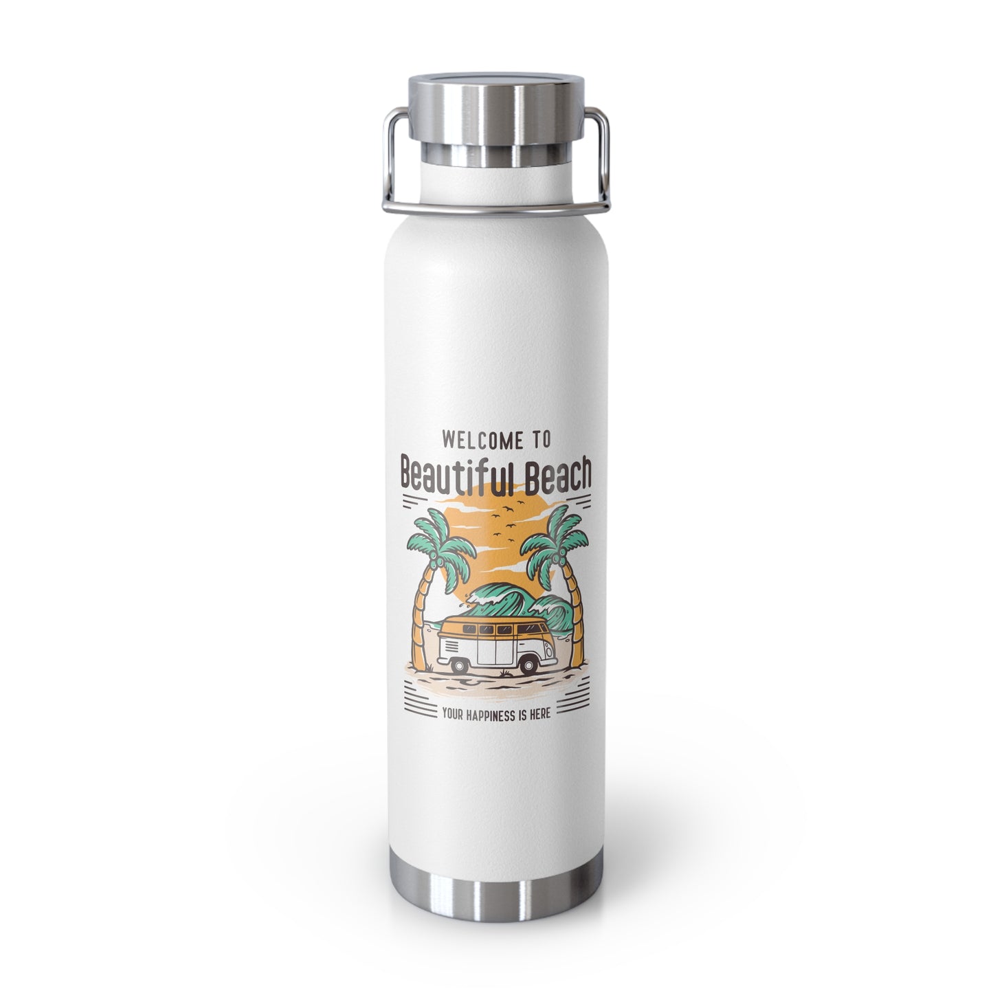 Welcome to Beautiful Beach - Copper Vacuum Insulated Bottle, 22oz - 10746