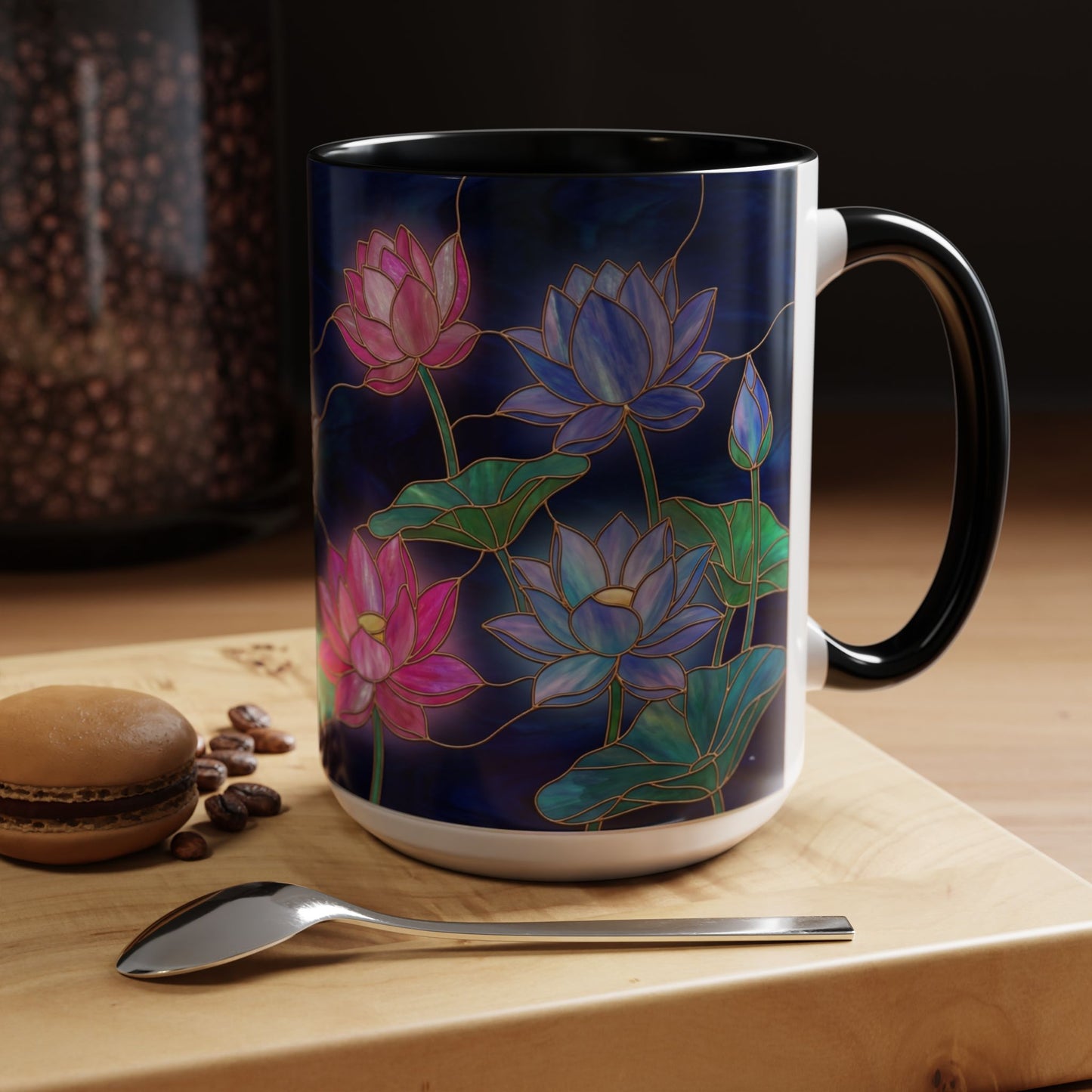 Lotus Floral Accent Coffee Mug — Stained Glass Design (11/15oz) - 14576