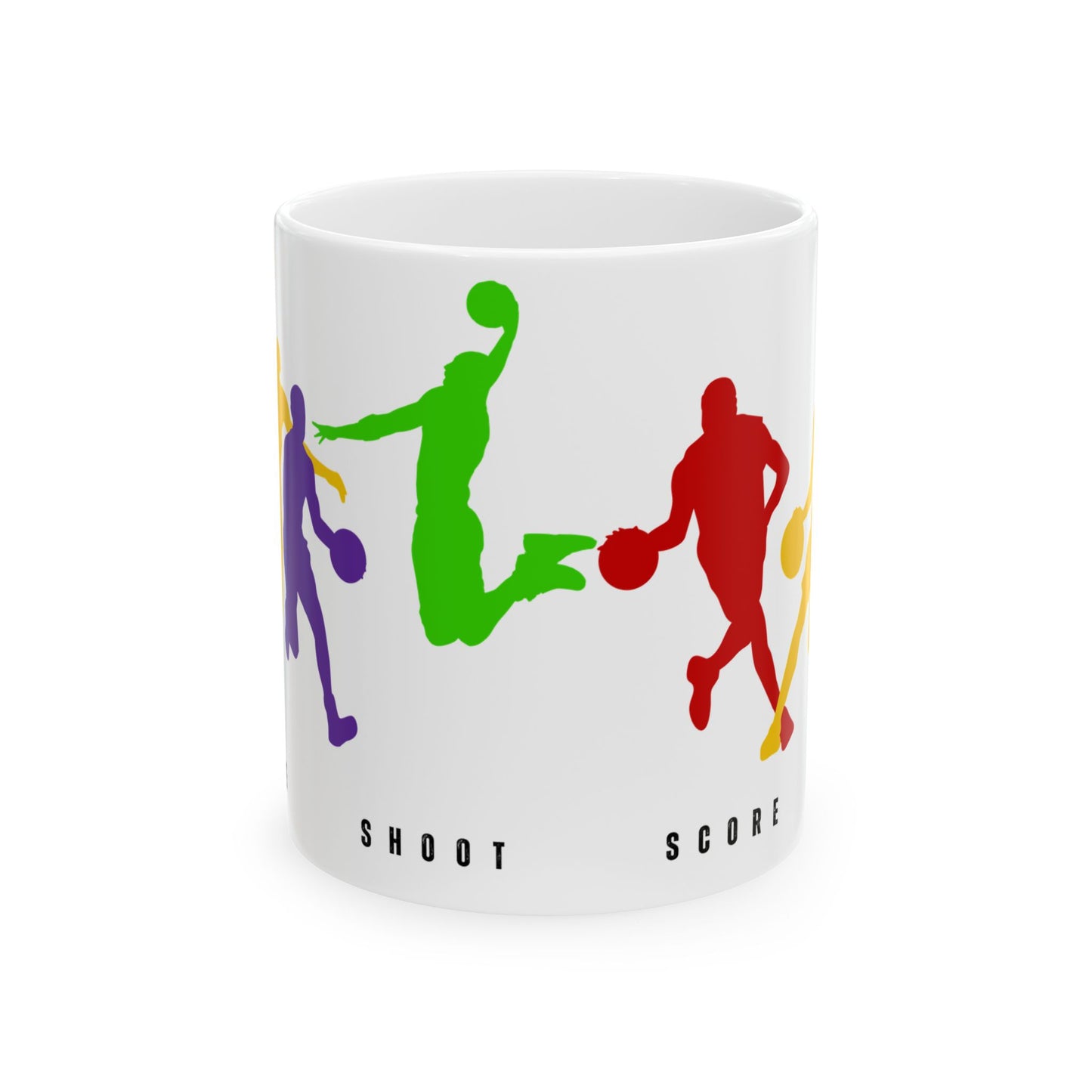 Dribble, Shoot, Score & Repeat, Basketball - Ceramic Mug, (11oz, 15oz) - 10301