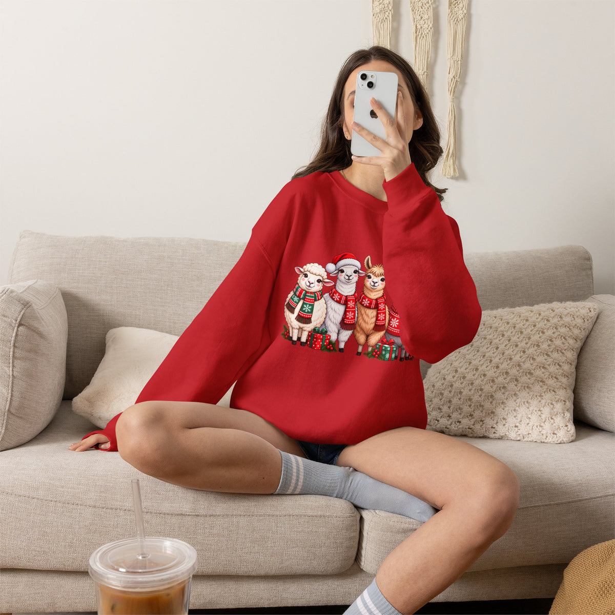 Festive Christmas Animal Friends Sweatshirt, Cute Sheep & Alpaca Holiday Crewneck - 14553