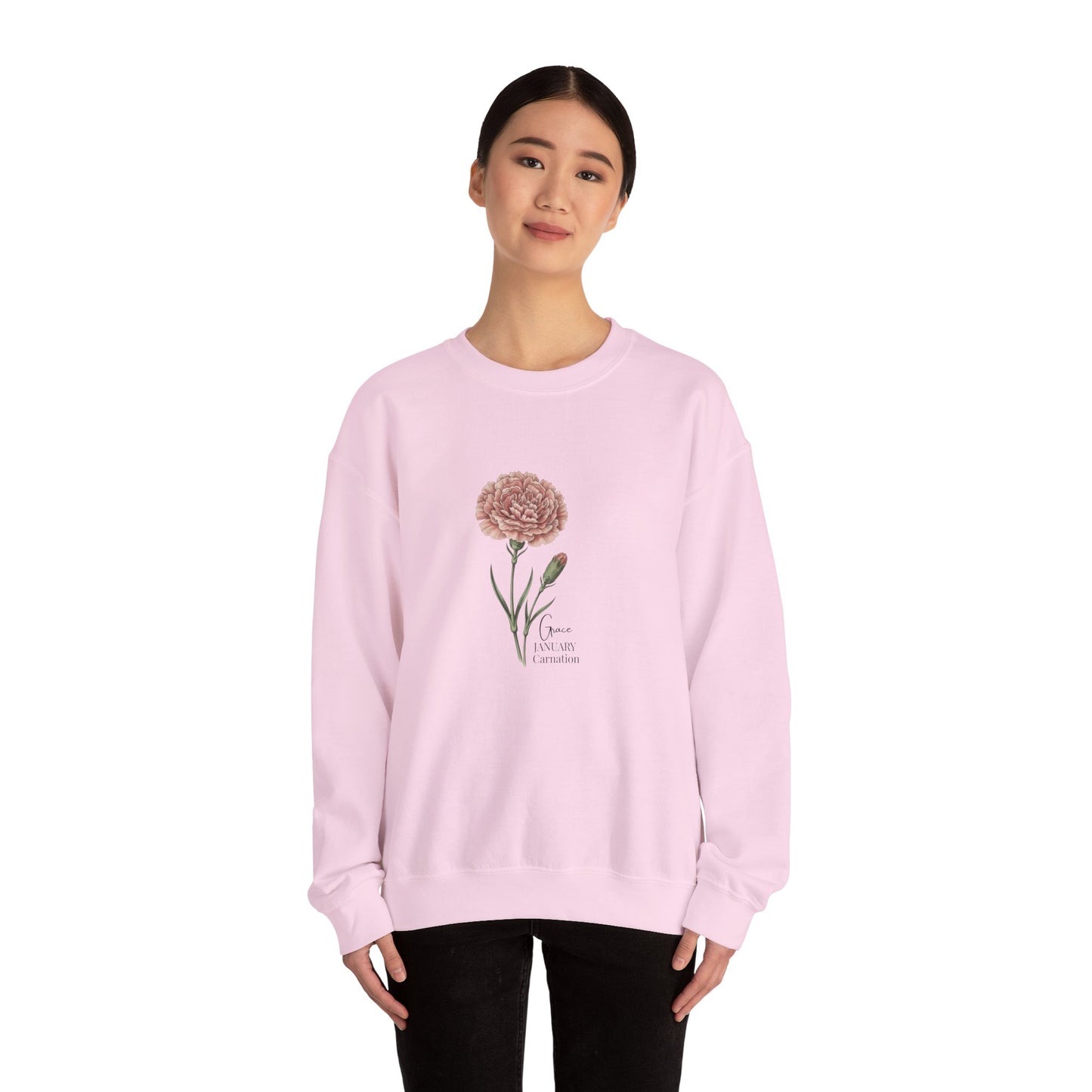 January Carnation Crewneck Sweatshirt — Customizable - 14673