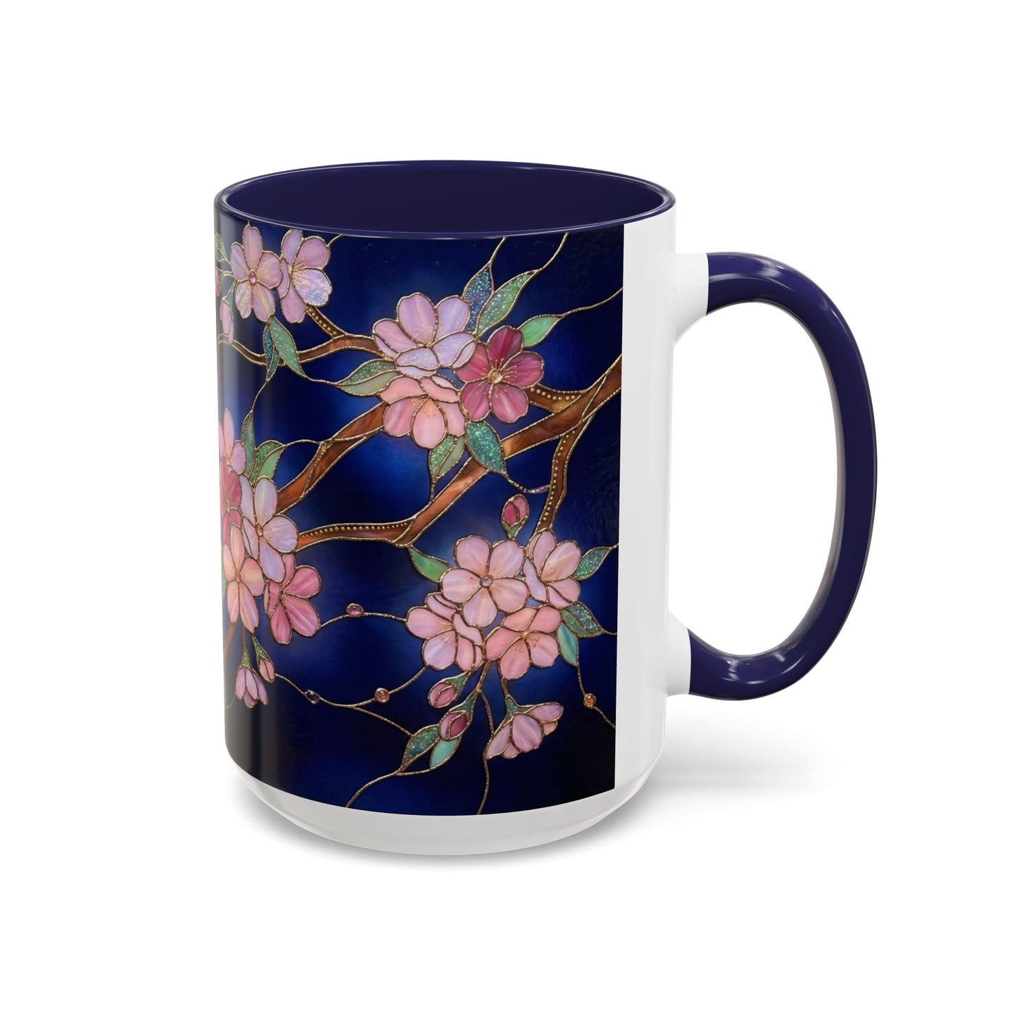 Cherry Blossom Accent Coffee Mug — Stained Glass Design 11/15oz - 14560