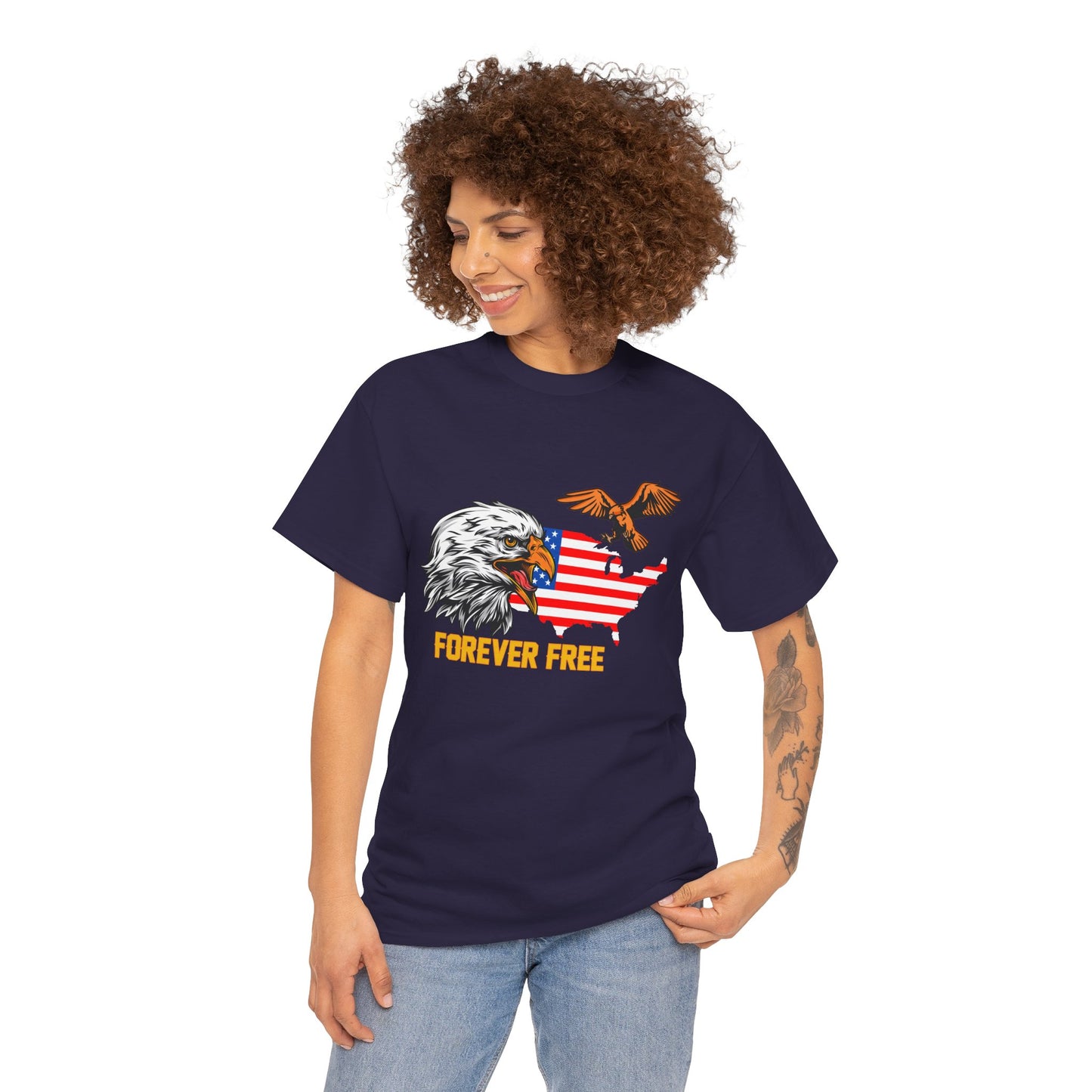 Unisex Heavy Cotton Tee with "Forever Free" Design - Perfect for Patriotic Events, July 4th Celebrations, Gifts, Summer Wear, Casual Outfits - 13692