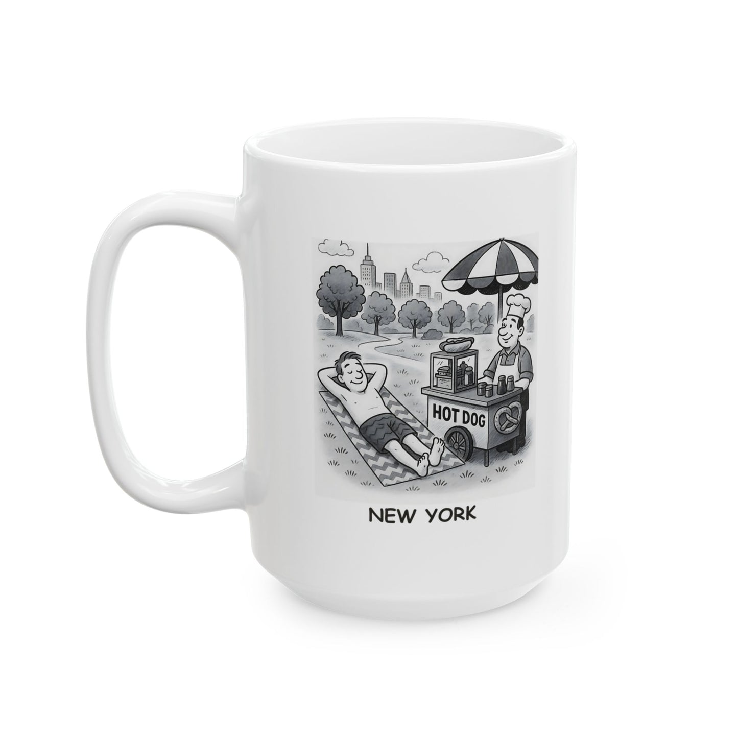 "In New York, we don’t need a beach—we’ve got Central Park and a hot dog stand." Ceramic Mug - 12836