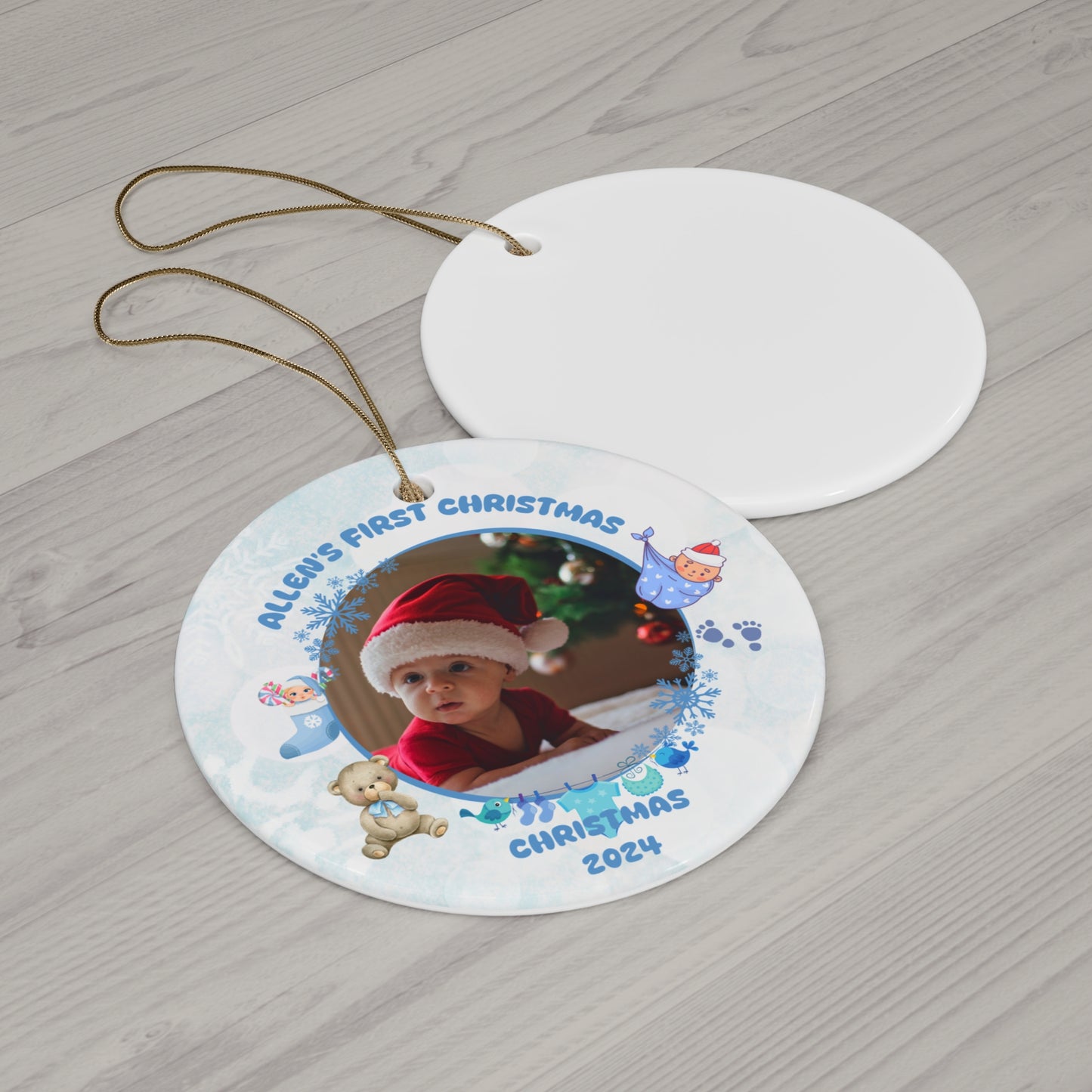 Christmas, Family Photos, Customizable - Ceramic Ornament, 4 Shapes - 10036