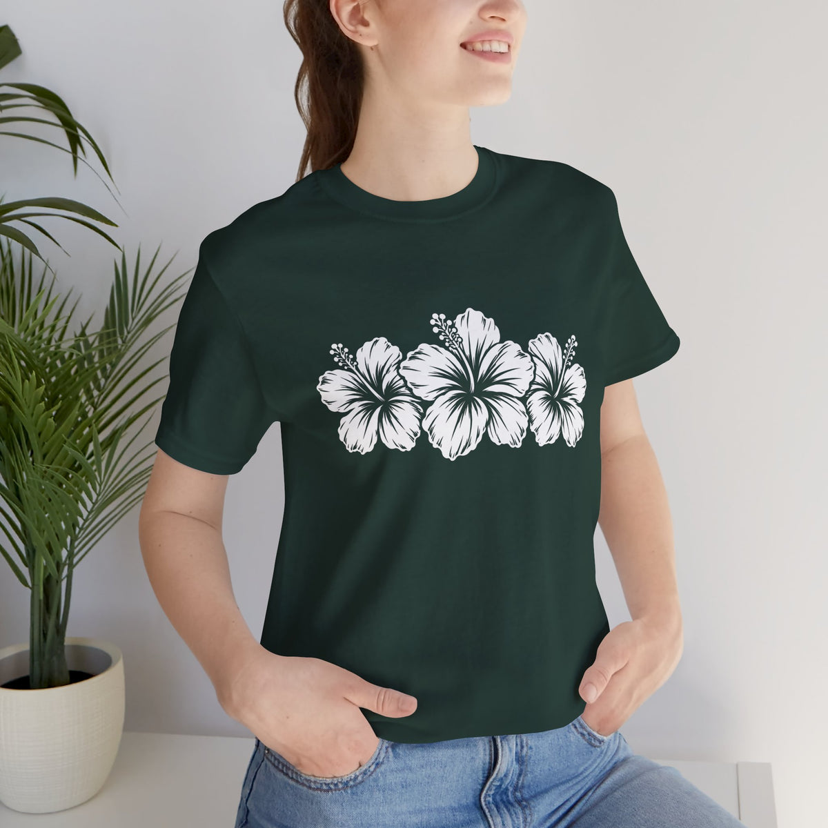 Hibiscus Floral T-Shirt,  Tropical Flower Graphic Tee - 14995