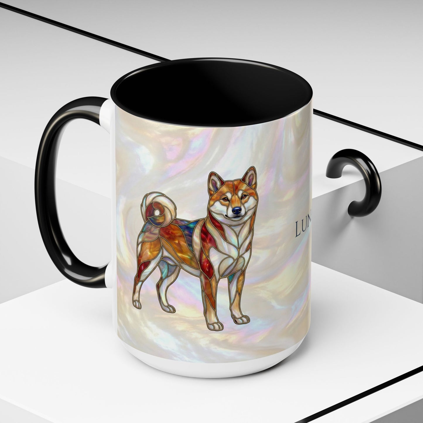 Shiba Inu Accent Coffee Mug – Stained Glass Design 11/15oz - 14646