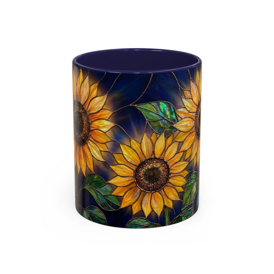 Sunflower Accent Coffee Mug — Stained Glass Design, 11/15oz - 14540