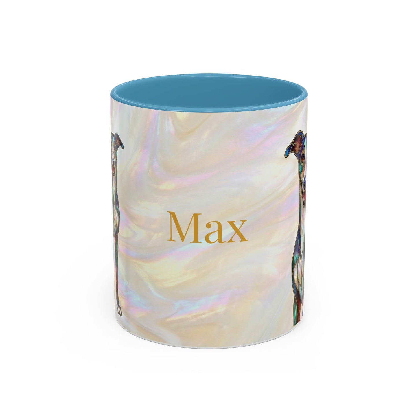 Personalized Greyhound Coffee Mug – Stained Glass Dog Accent Mug (Name Customizable)  - 14523