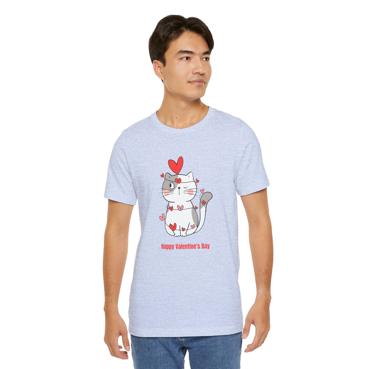 Cute Cat, Happy Valentine's Day - Unisex Jersey Short Sleeve Tee - 11359