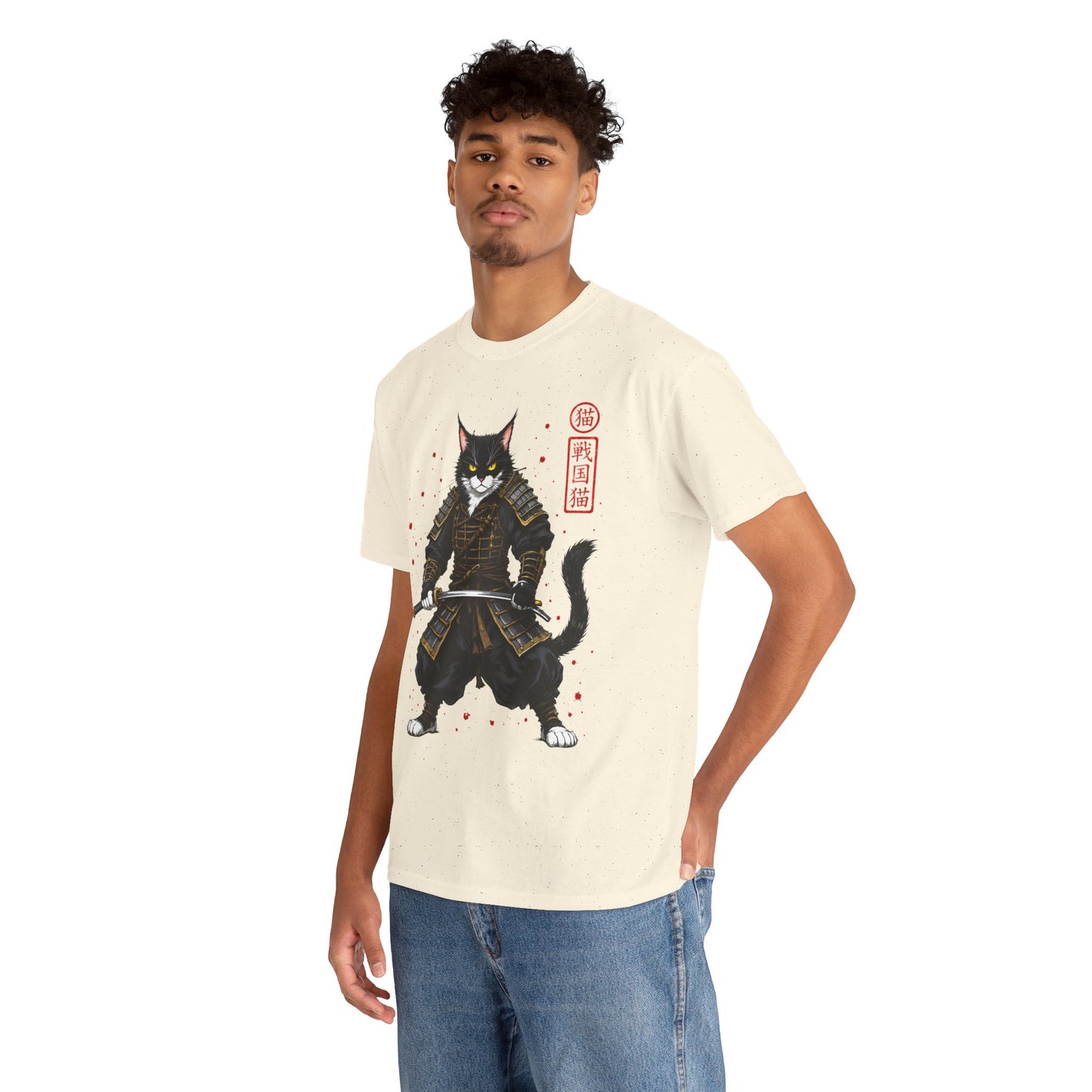 Samurai Cat T-Shirt – Japanese Warrior Cat Graphic Tee, Anime Samurai Cat Shirt, Japanese Streetwear Gift - 14913