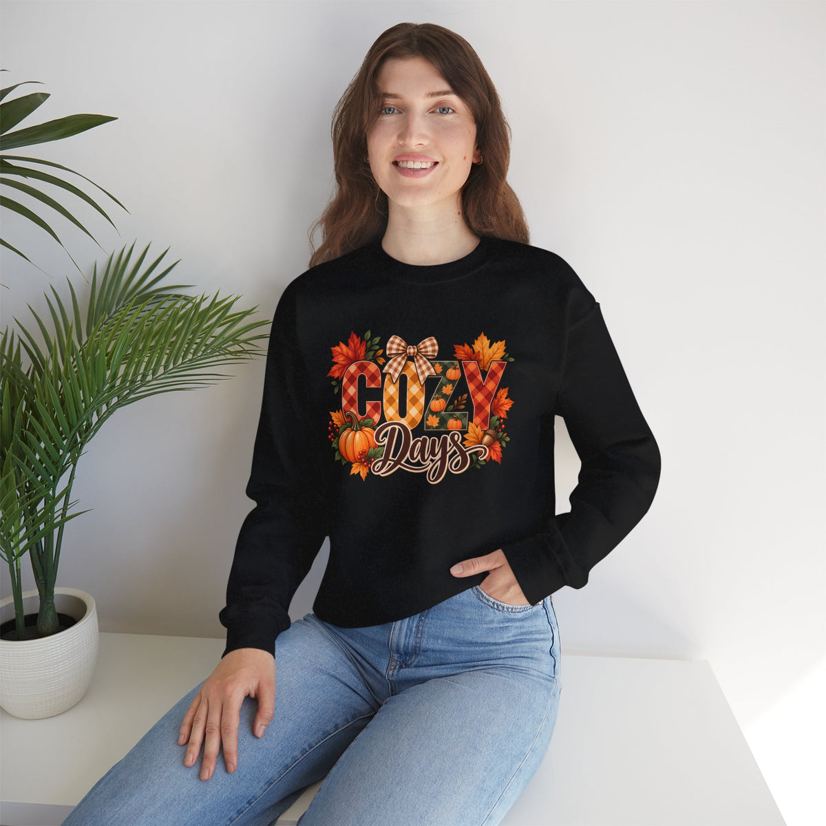 Cozy Days Sweatshirt,  Fall Pumpkin & Plaid Crewneck - 14525